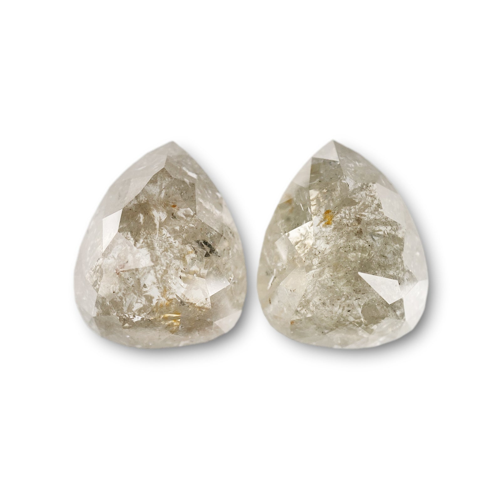 10.12cttw | Salt & Pepper Pear Shape Rose Cut Diamond Matched Pair - Modern Rustic Diamond