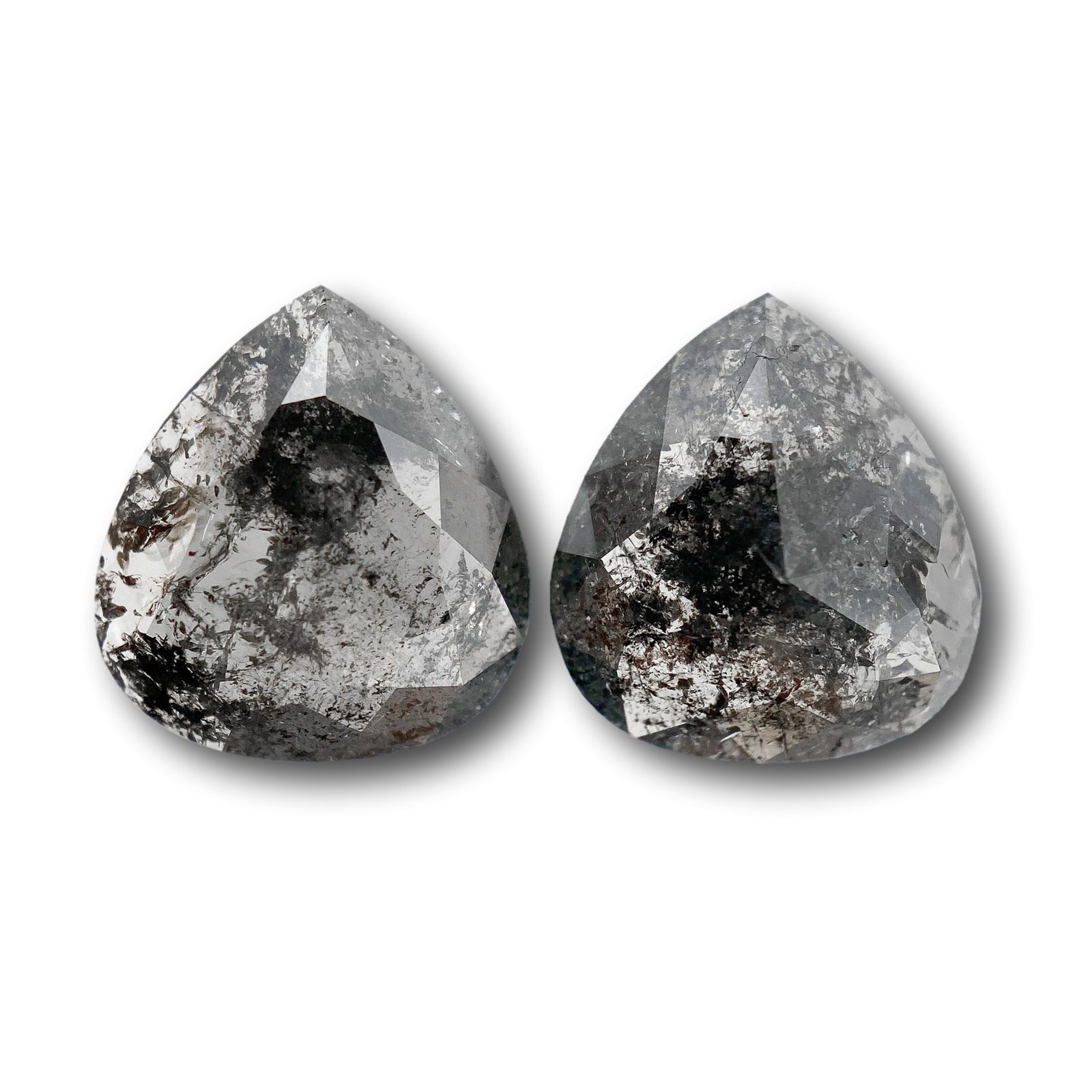 4.00cttw | Salt & Pepper Pear Shape Rose Cut Diamond Matched Pair - Modern Rustic Diamond