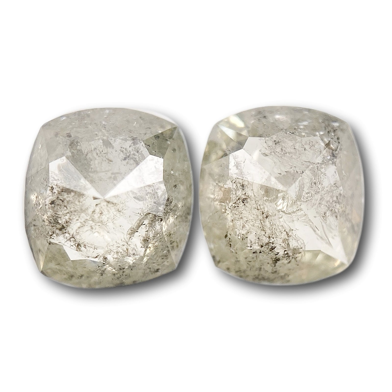 2.65cttw | Salt & Pepper Cushion Shape Rose Cut Diamond Matched Pair - Modern Rustic Diamond
