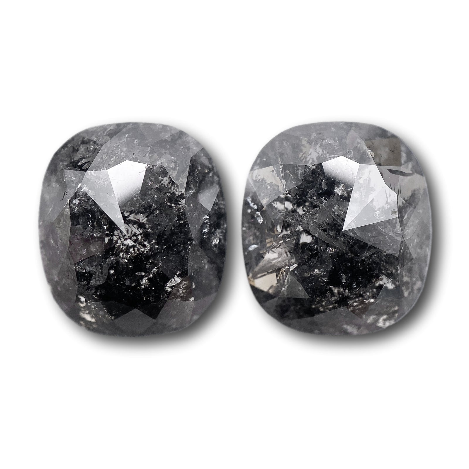 10.46cttw | Salt & Pepper Cushion Shape Rose Cut Diamond Matched Pair - Modern Rustic Diamond