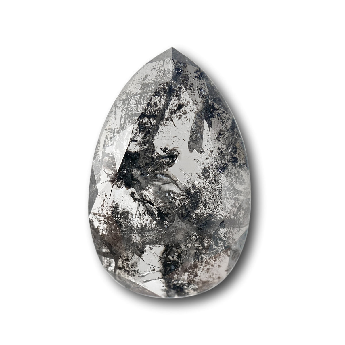 5.37ct | Salt &amp; Pepper Pear Shape Rose Cut Diamond - Modern Rustic Diamond