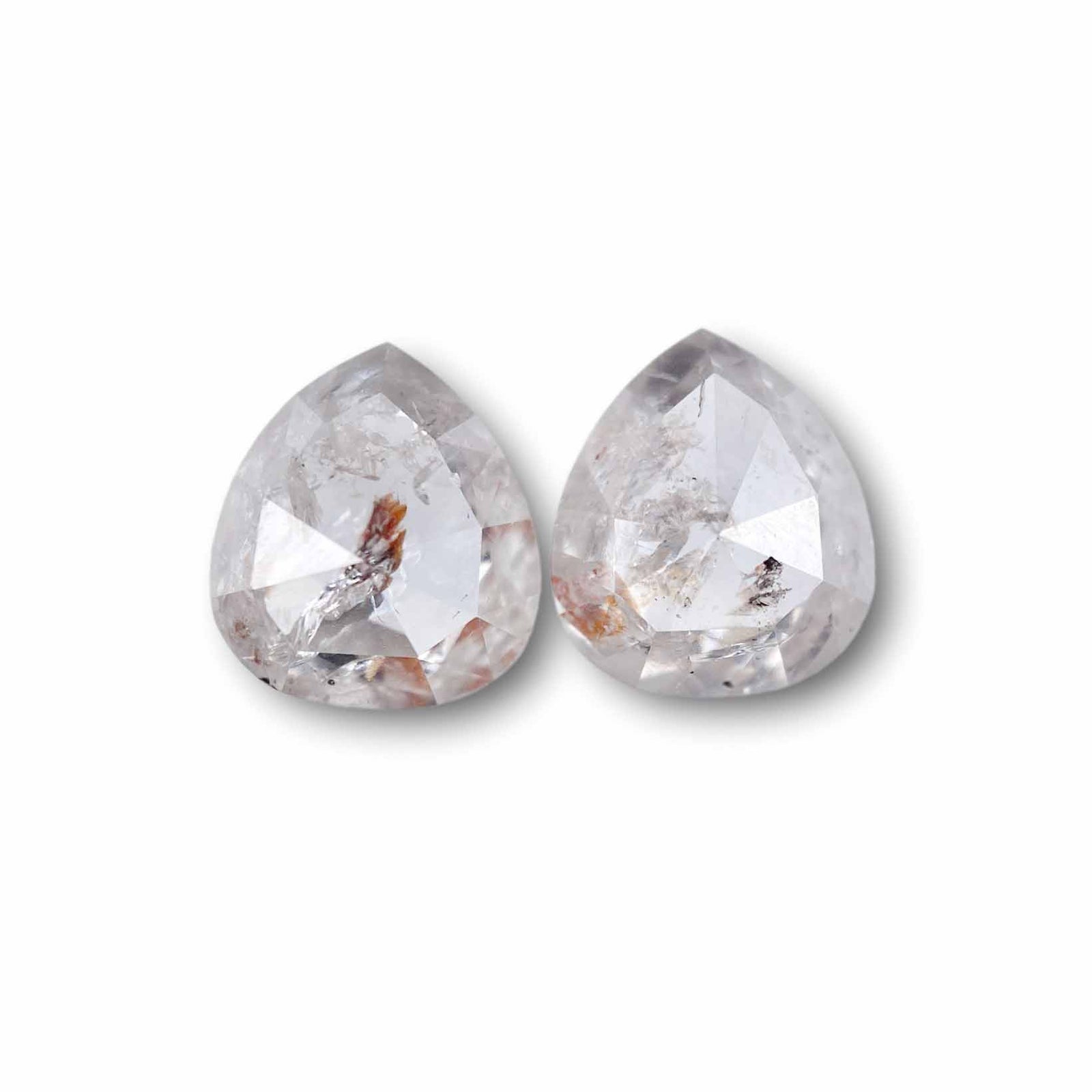 1.78cttw | Salt & Pepper Pear Shape Rose Cut Diamond Matched Pair - Modern Rustic Diamond