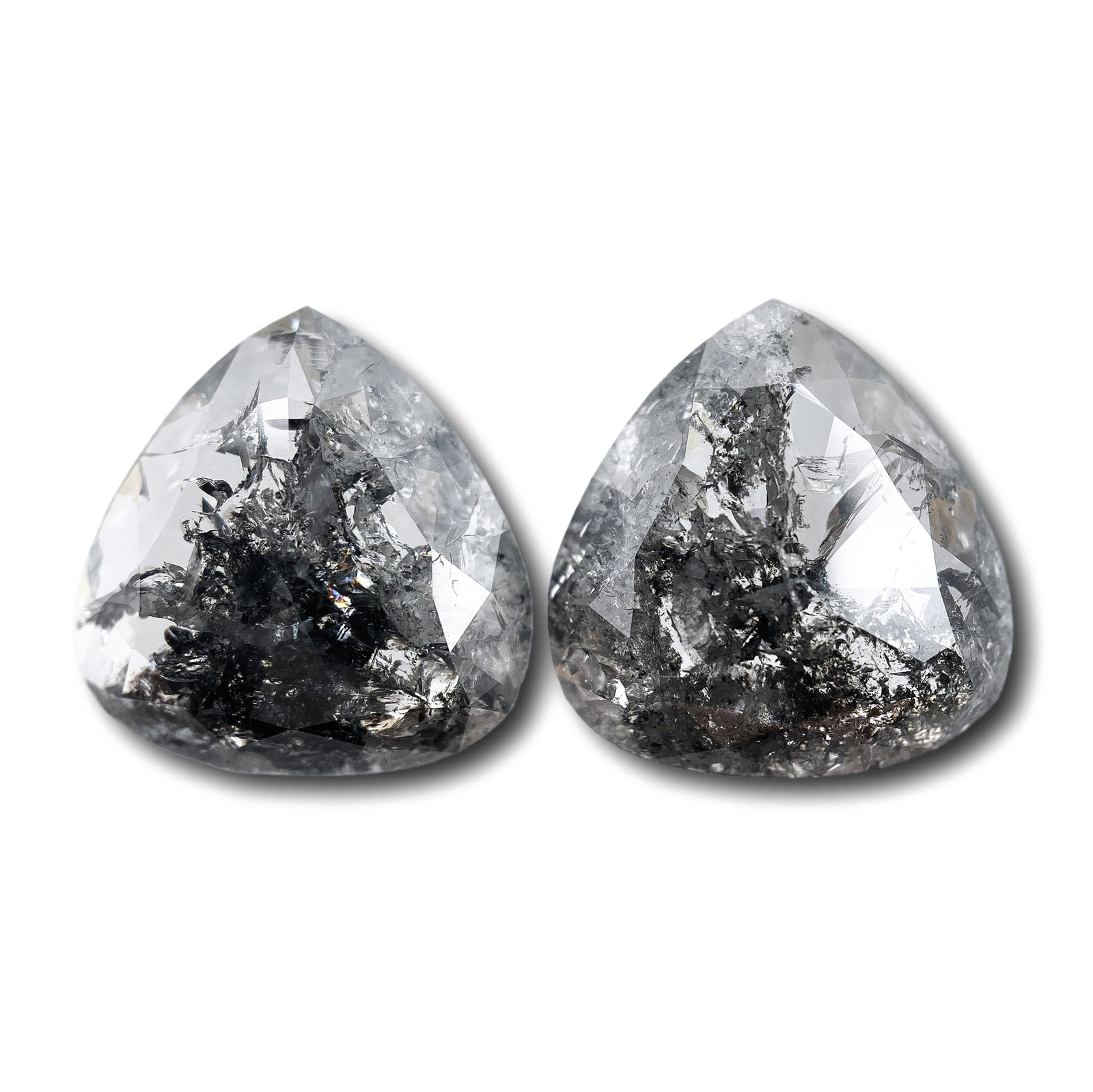 6.86cttw | Salt & Pepper Pear Shape Rose Cut Diamond Matched Pair - Modern Rustic Diamond
