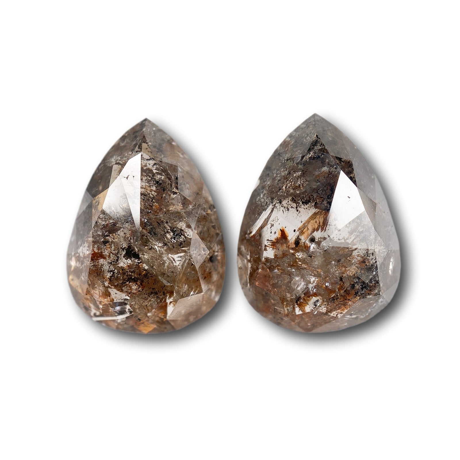 8.25cttw | Salt & Pepper Pear Shape Rose Cut Diamond Matched Pair - Modern Rustic Diamond