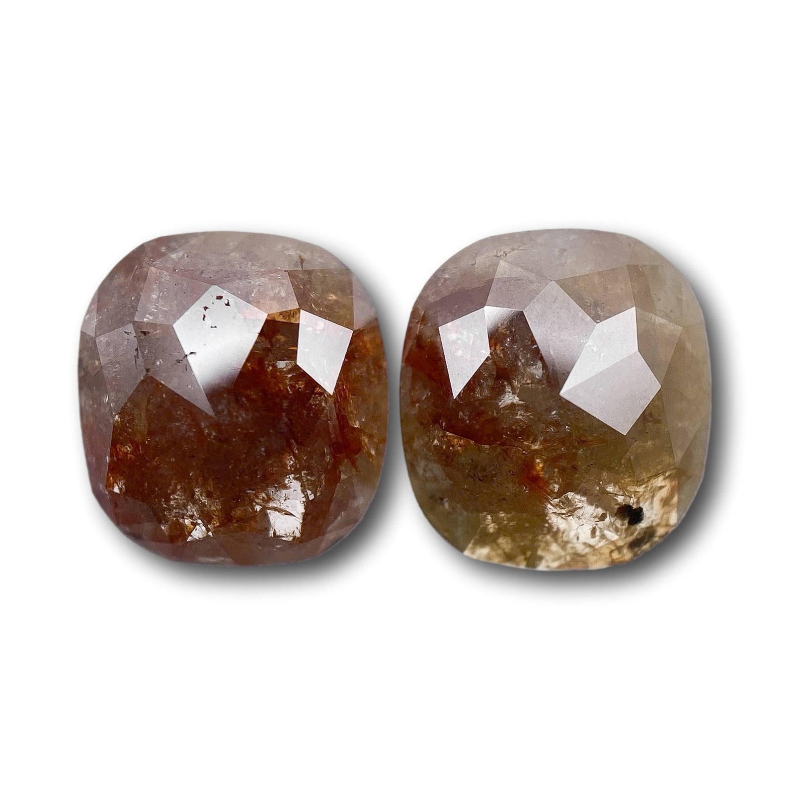 6.42cttw | Rustic  Cushion Shape Rose Cut Diamond Matched Pair - Modern Rustic Diamond