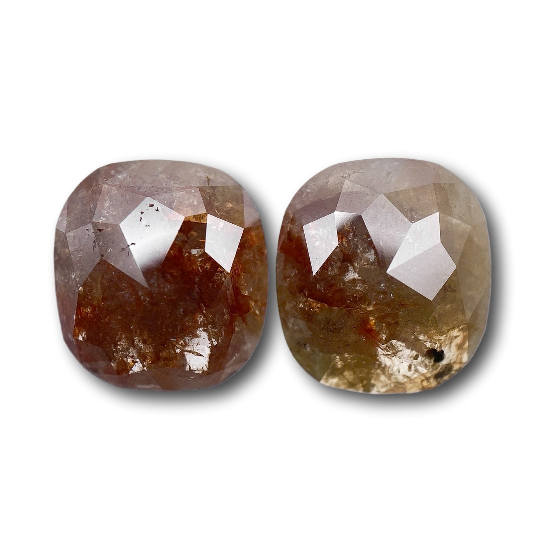 6.42cttw | Rustic  Cushion Shape Rose Cut Diamond Matched Pair - Modern Rustic Diamond