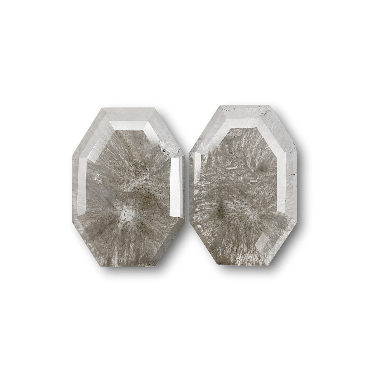 4.34cttw | Salt &amp; Pepper Octagonal Shape Rose Cut Diamond Matched Pair - Modern Rustic Diamond