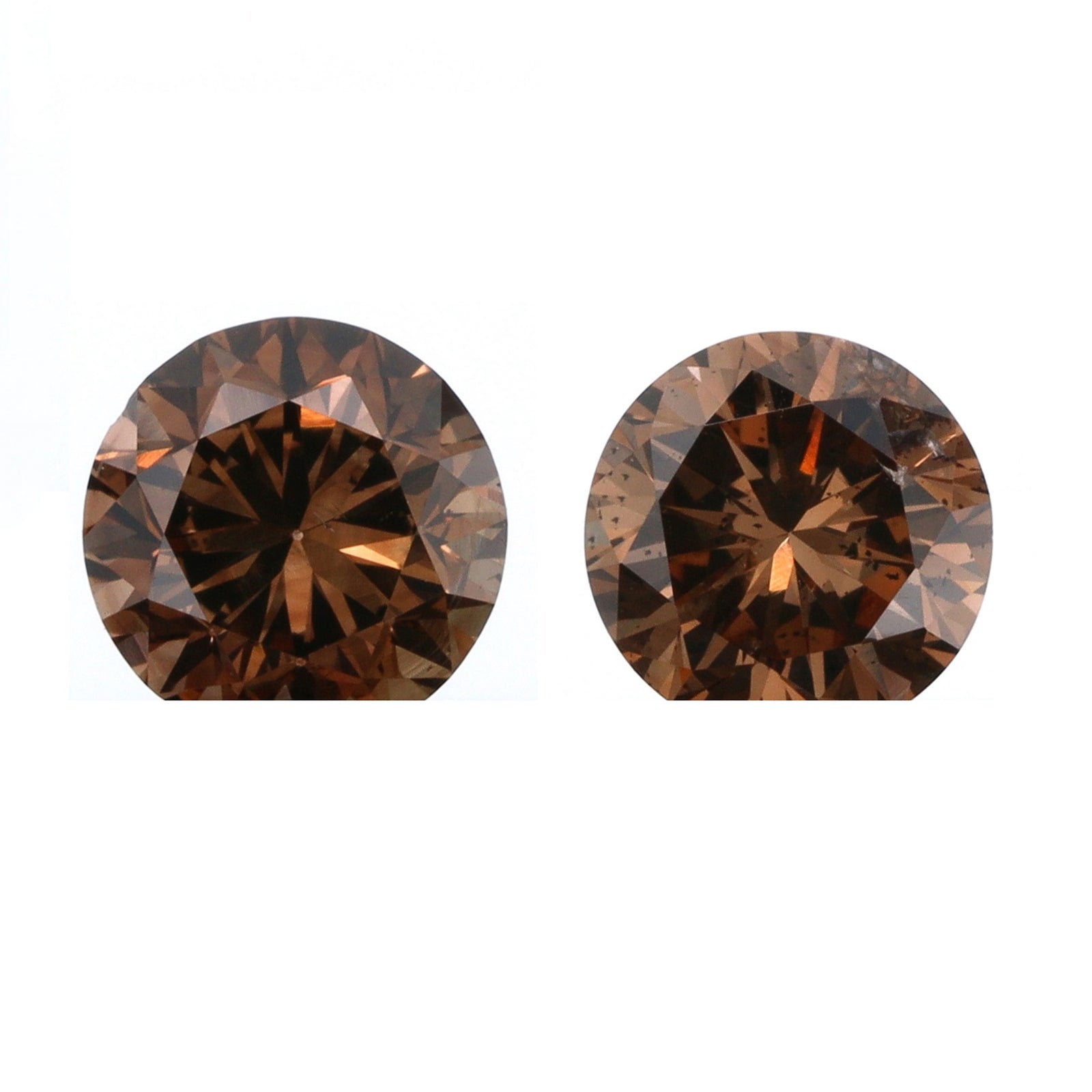 0.77cttw | Champagne SI Round Shape Brilliant Cut Diamond Matched Pair - Modern Rustic Diamond