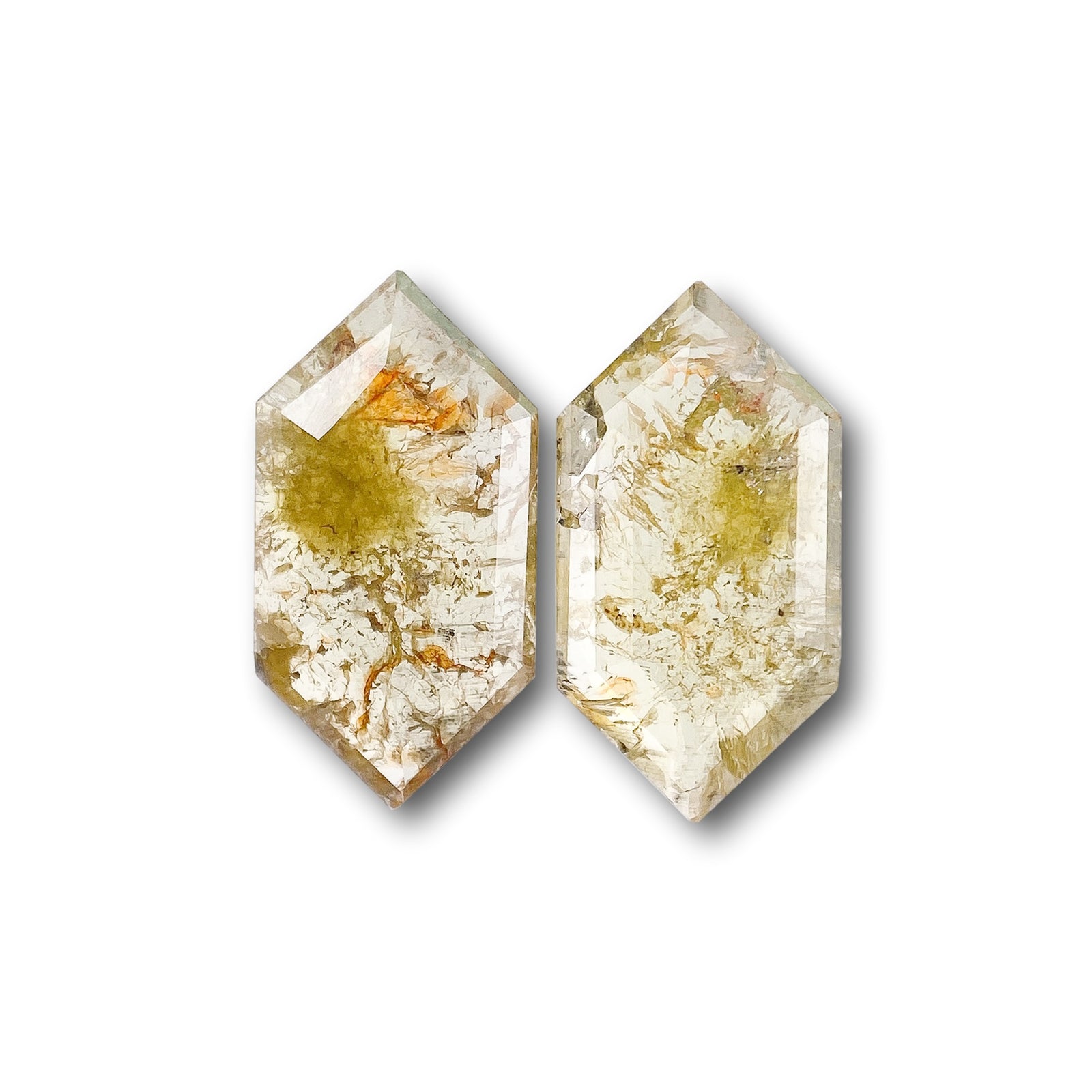 1.13cttw | Rustic  Hexagon Shape Rose Cut Diamond Matched Pair - Modern Rustic Diamond