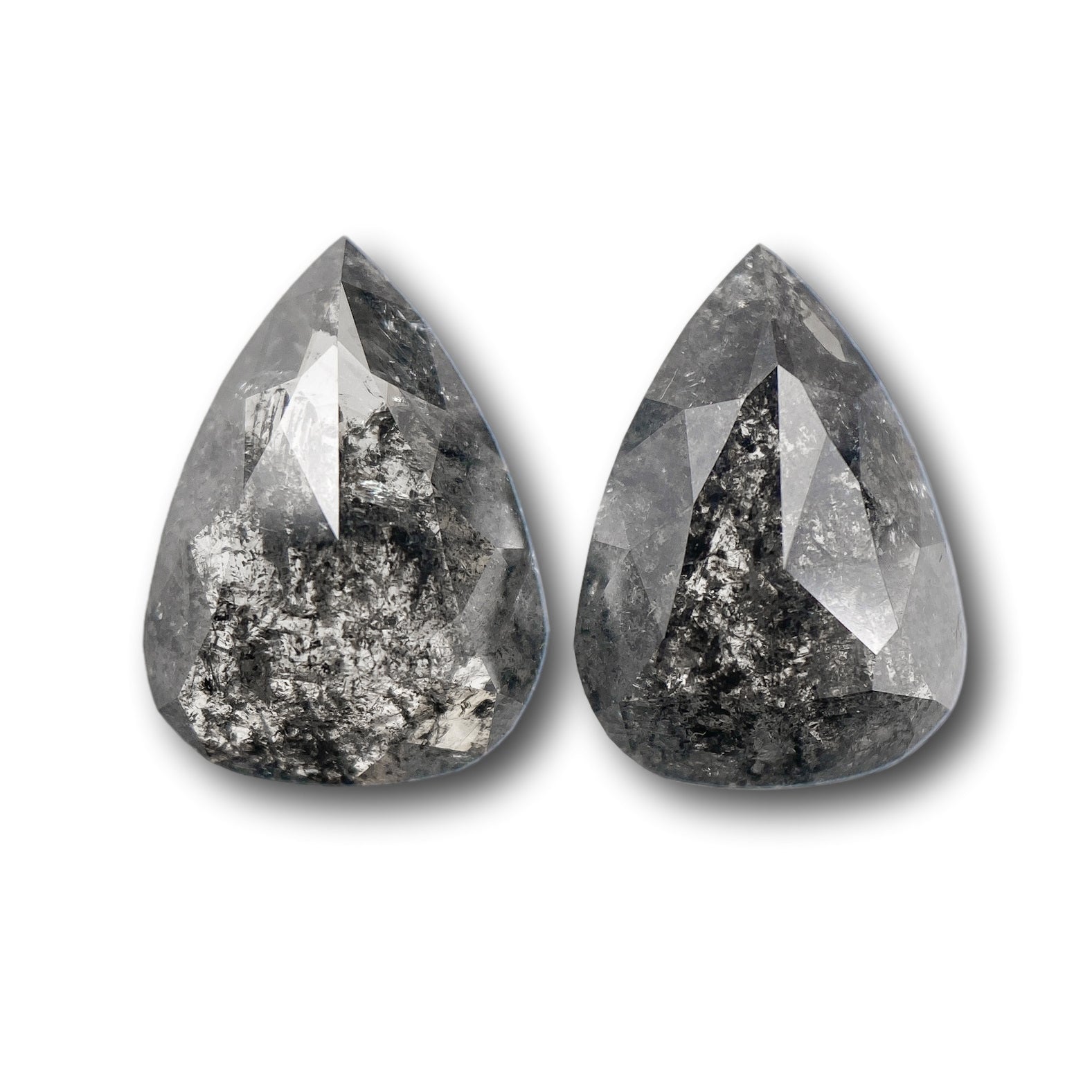 5.04cttw | Salt & Pepper Pear Shape Rose Cut Diamond Matched Pair - Modern Rustic Diamond