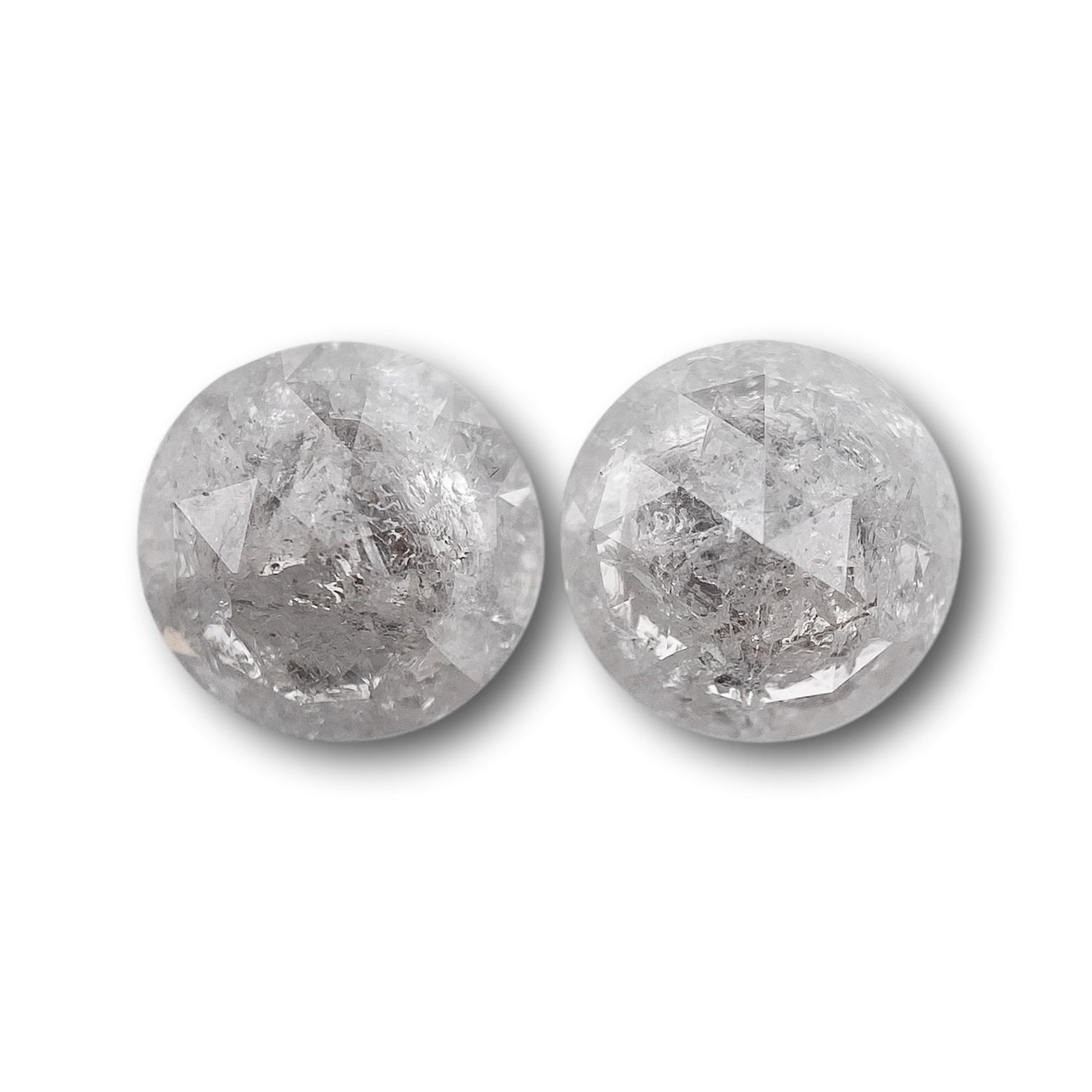 2.68cttw | Rustic  Round Shape Rose Cut Diamond Matched Pair - Modern Rustic Diamond