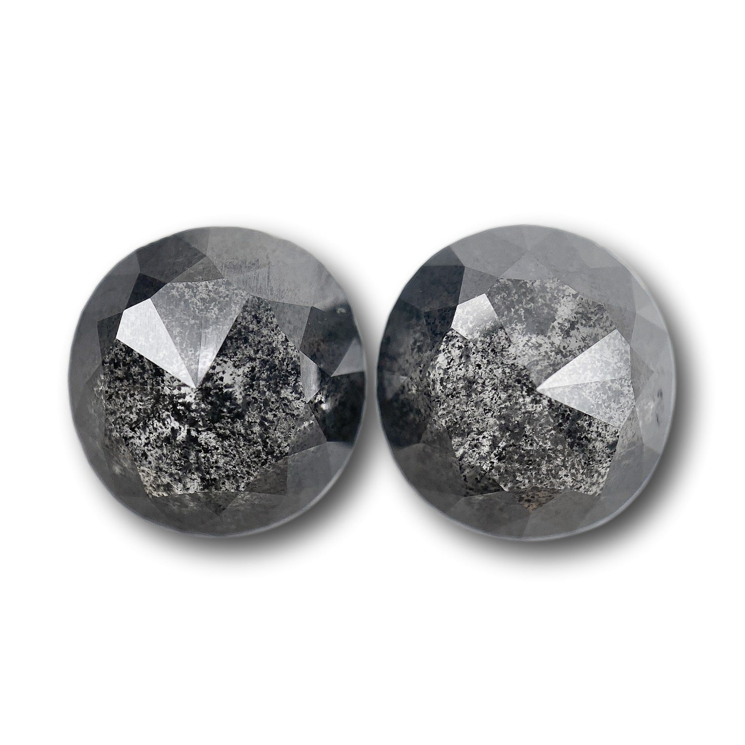 8.03cttw | Salt & Pepper Oval Shape Rose Cut Diamond Matched Pair - Modern Rustic Diamond