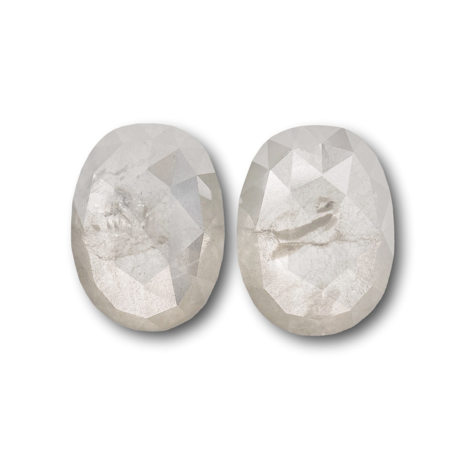 4.34cttw | Salt & Pepper Oval Shape Rose Cut Diamond Matched Pair - Modern Rustic Diamond