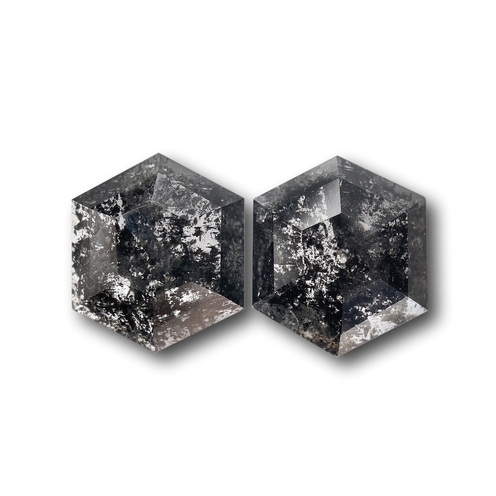 2.72cttw | Salt & Pepper Hexagon Shape Rose Cut Diamond Matched Pair - Modern Rustic Diamond