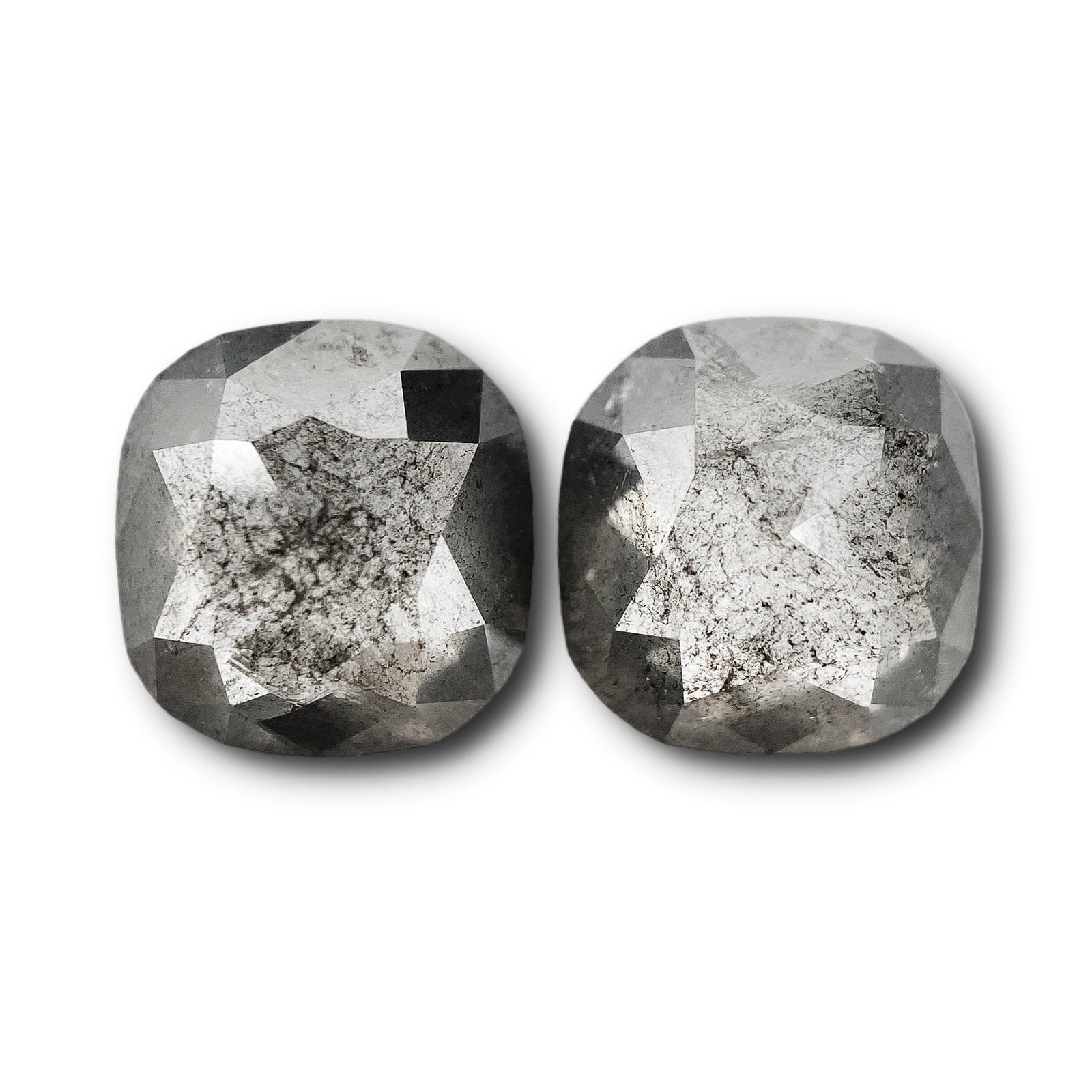 2.86cttw | Salt & Pepper Cushion Shape Rose Cut Diamond Matched Pair - Modern Rustic Diamond