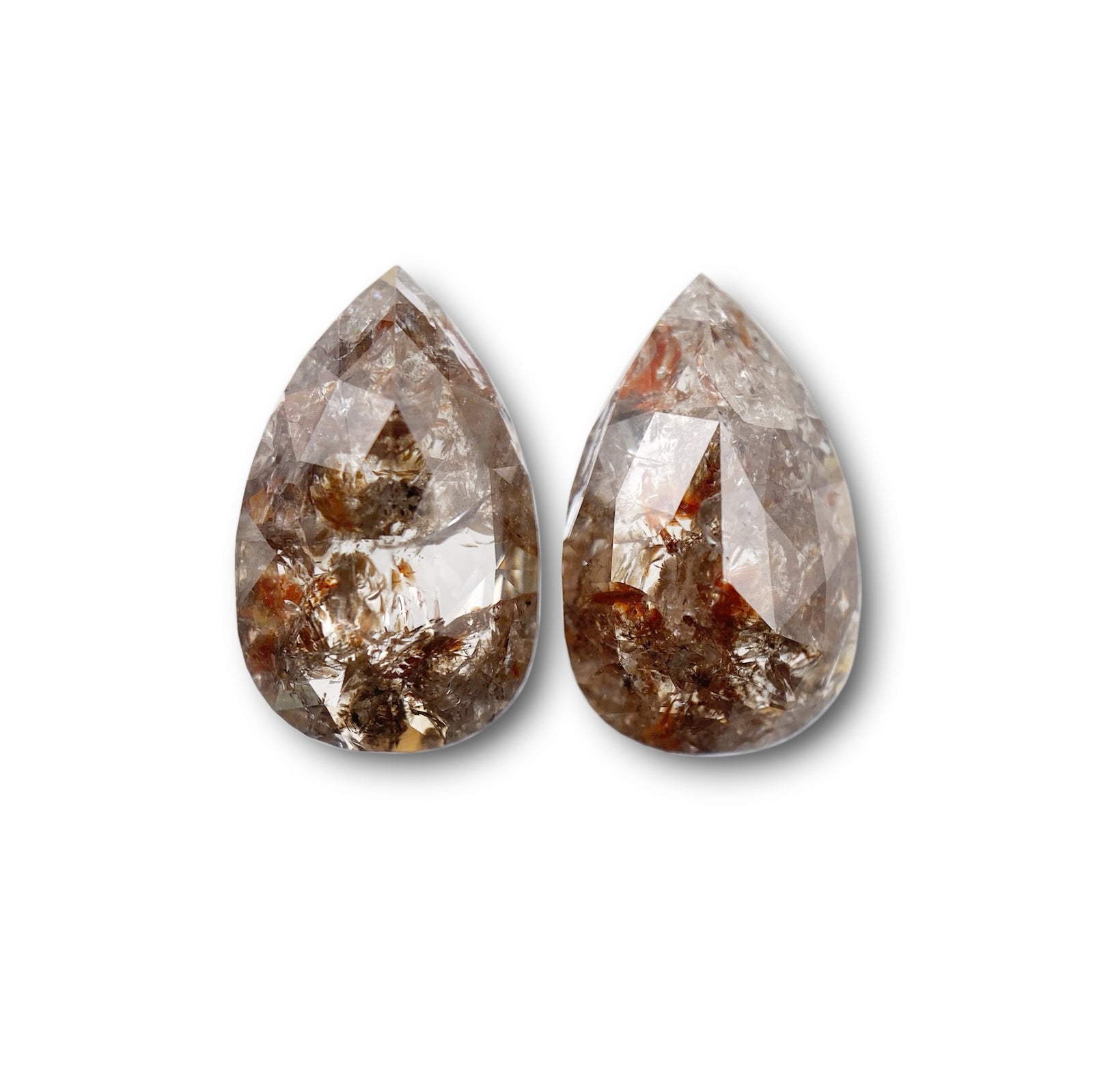 5.42cttw | Rustic Pear Shape Rose Cut Diamond Matched Pair - Modern Rustic Diamond