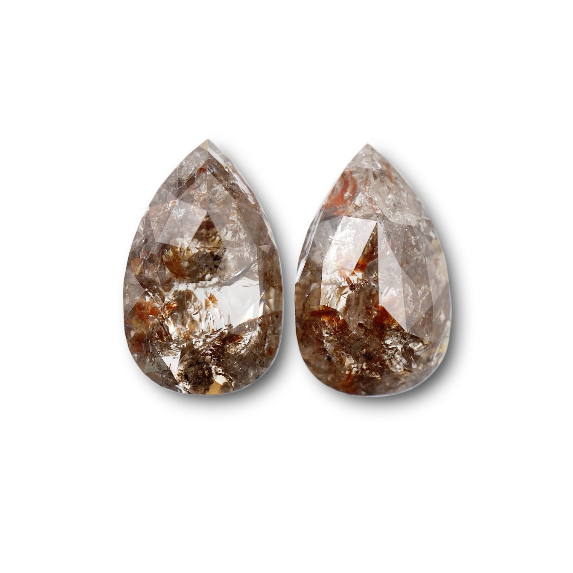 5.42cttw | Rustic Pear Shape Rose Cut Diamond Matched Pair - Modern Rustic Diamond