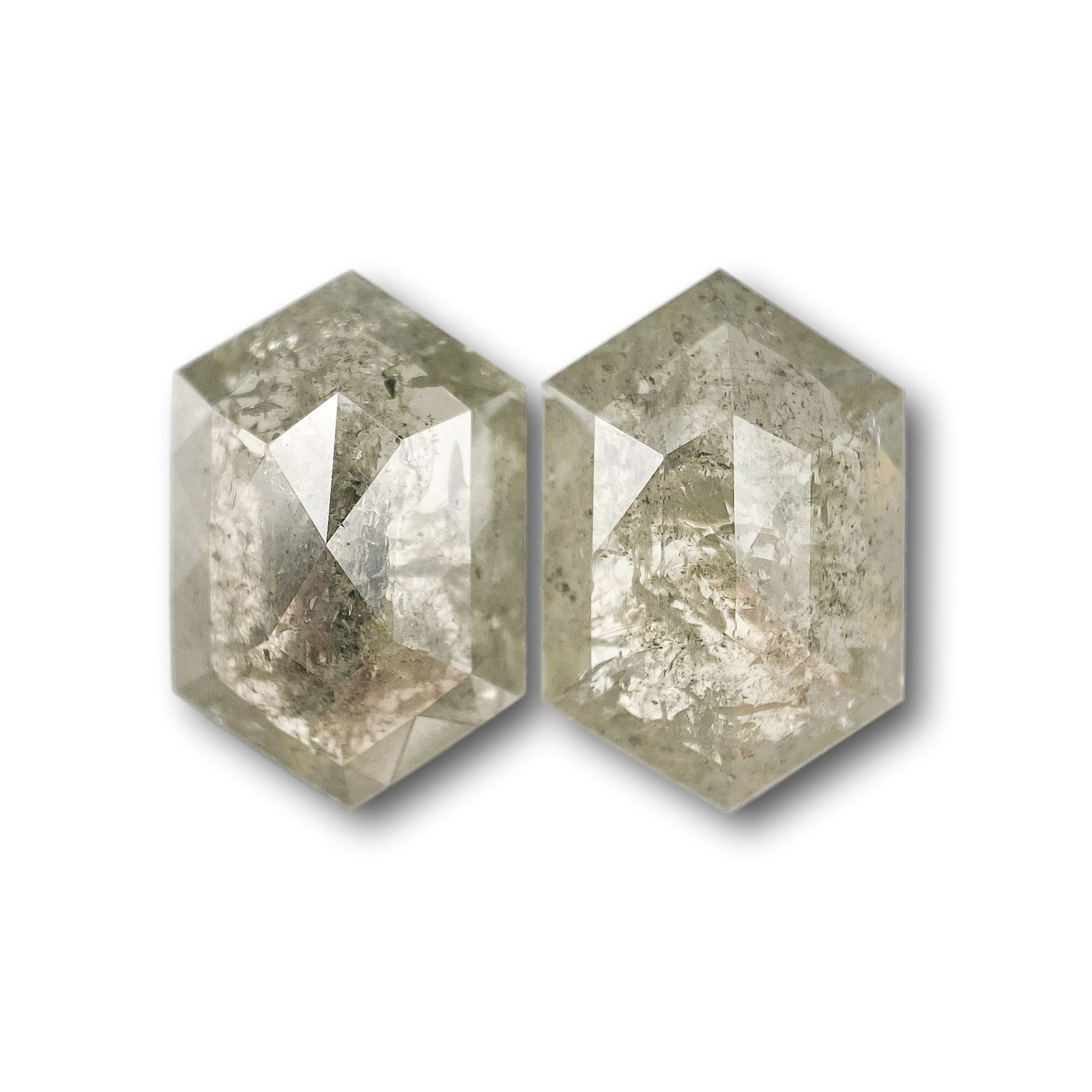 4.33cttw | Rustic Hexagon Shape Rose Cut Diamond Matched Pair - Modern Rustic Diamond