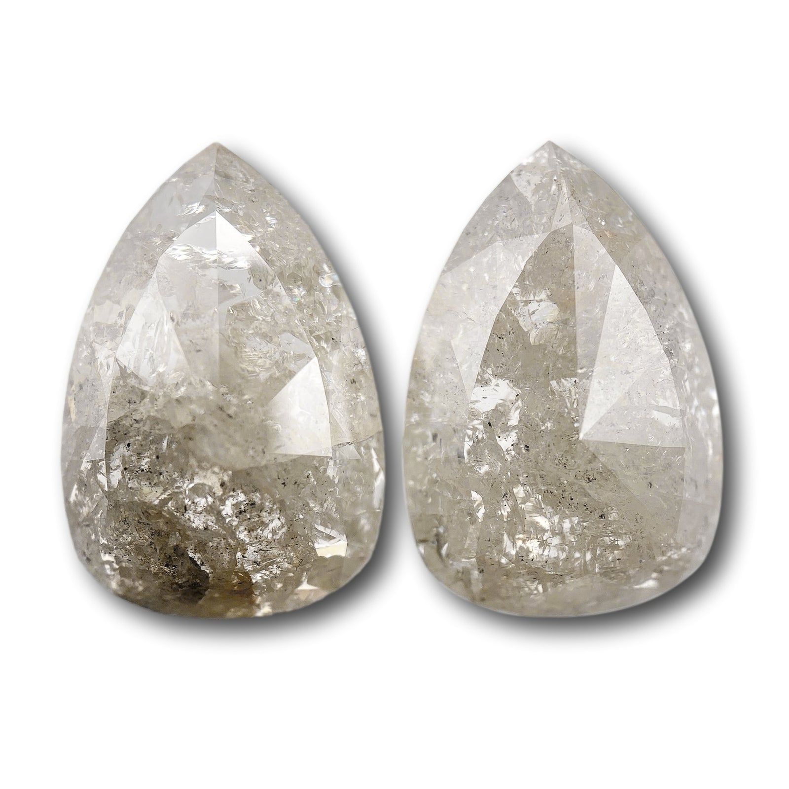 10.31cttw | Rustic Pear Shape Rose Cut Diamond Matched Pair - Modern Rustic Diamond