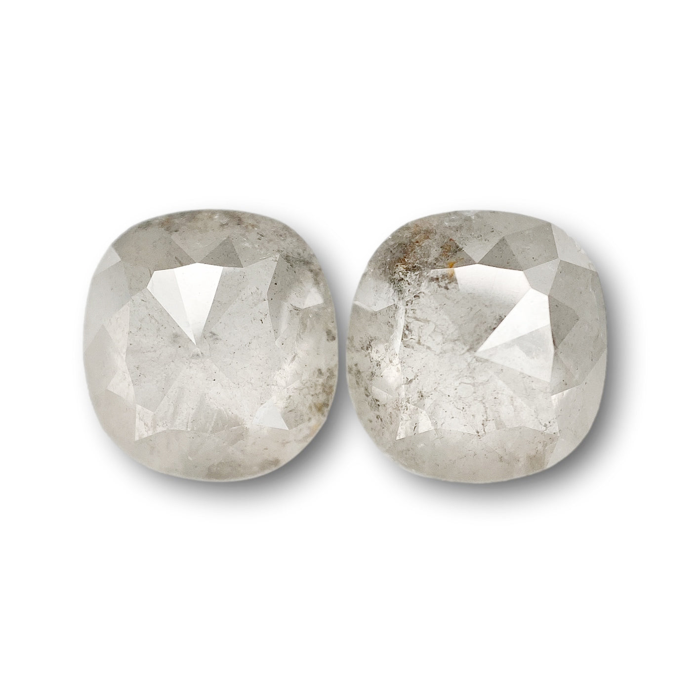4.12cttw | Rustic Cushion Shape Rose Cut Diamond Matched Pair - Modern Rustic Diamond