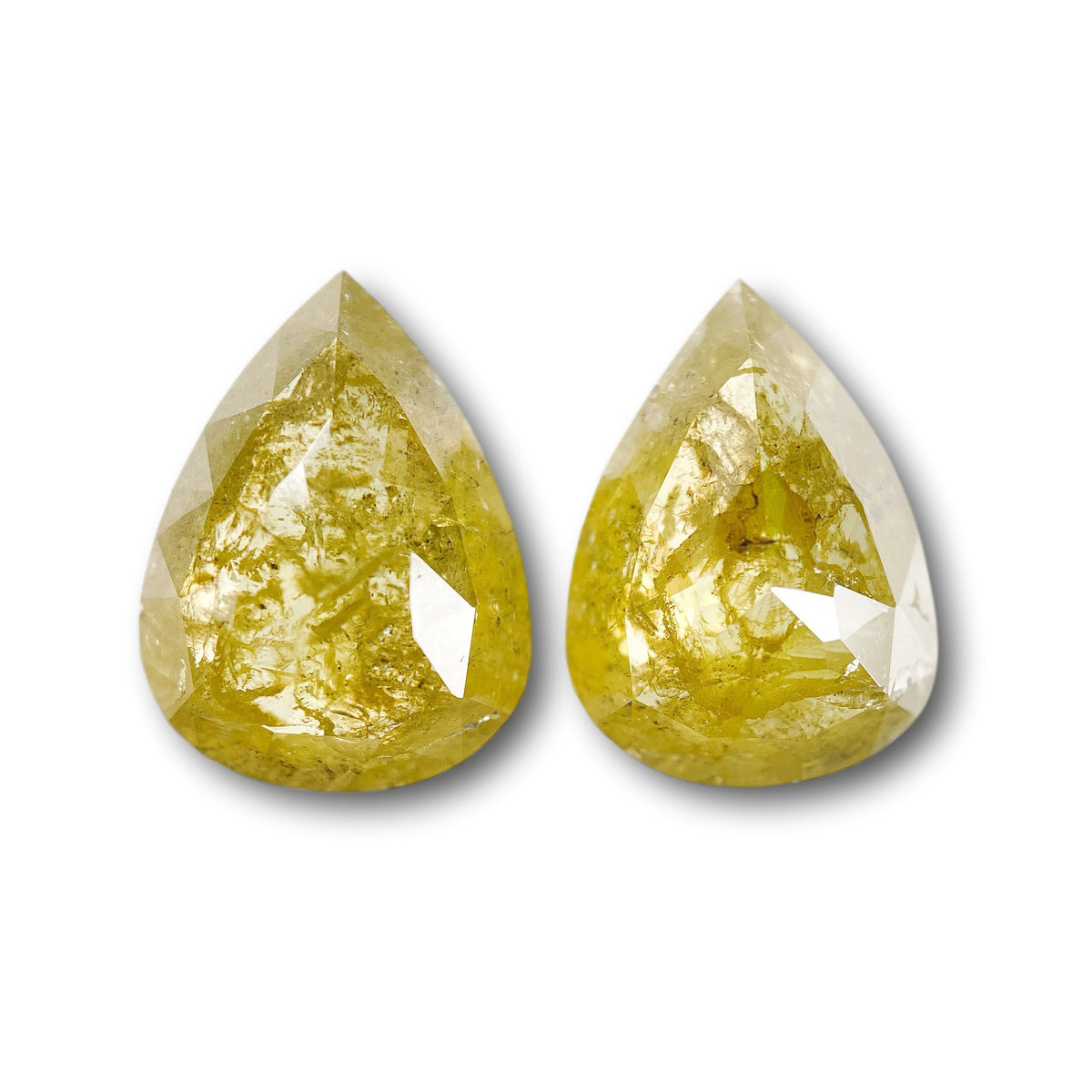 6.73cttw | Salt &amp; Pepper Pear Shape Rose Cut Diamond Matched Pair - Modern Rustic Diamond