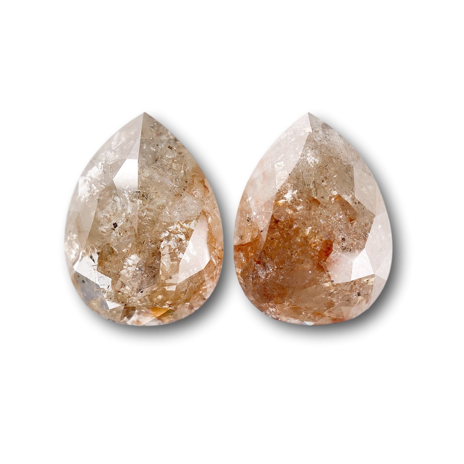 5.92cttw | Salt & Pepper Pear Shape Rose Cut Diamond Matched Pair - Modern Rustic Diamond