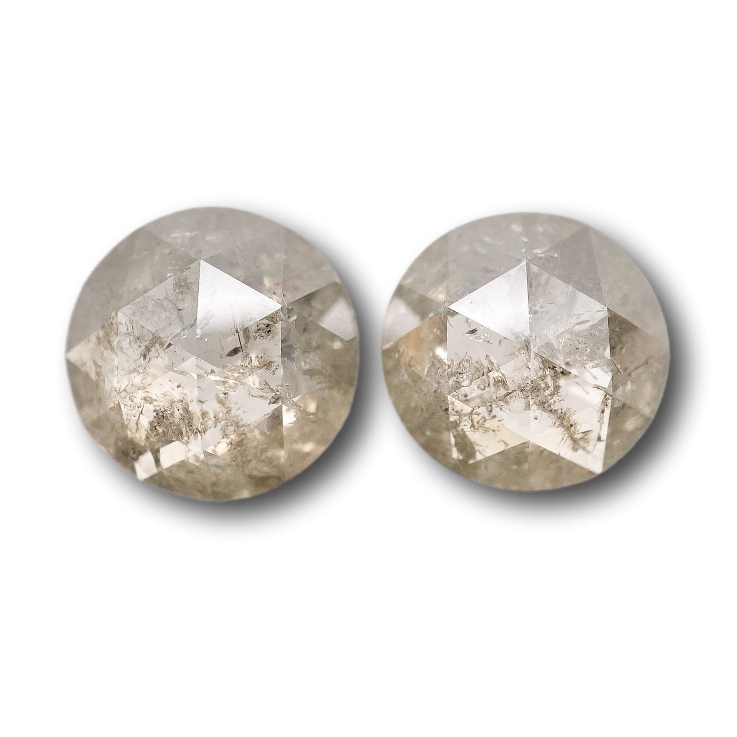 5.49cttw | Salt & Pepper Round Shape Rose Cut Diamond Matched Pair - Modern Rustic Diamond