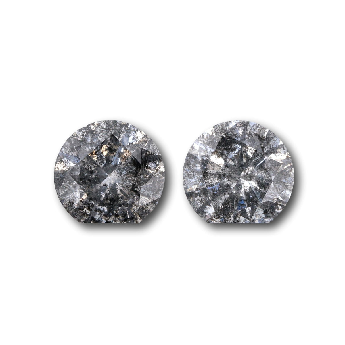 1.01cttw | Salt &amp; Pepper Round Shape Brilliant Cut Diamond Matched Pair - Modern Rustic Diamond