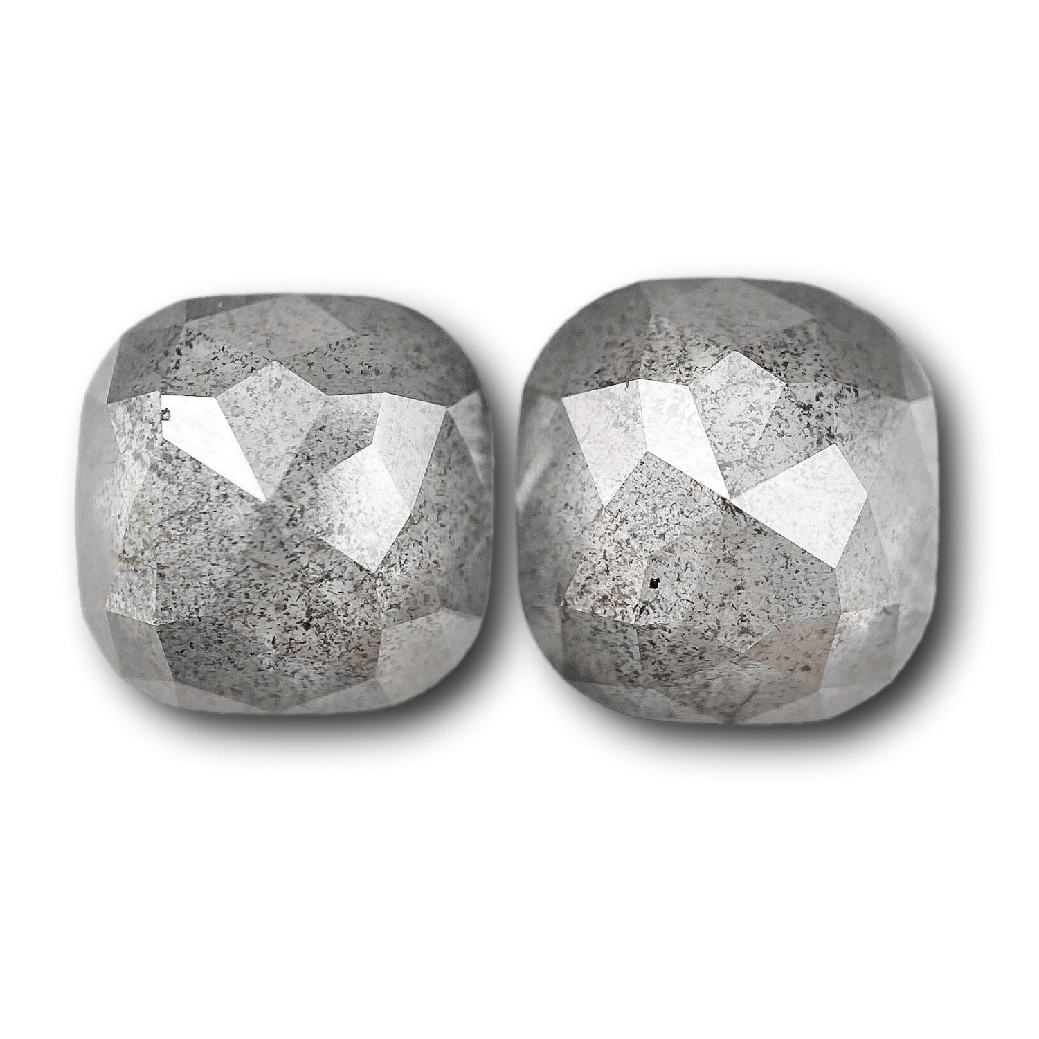 3.44cttw | Salt & Pepper Cushion Shape Rose Cut Diamond Matched Pair - Modern Rustic Diamond
