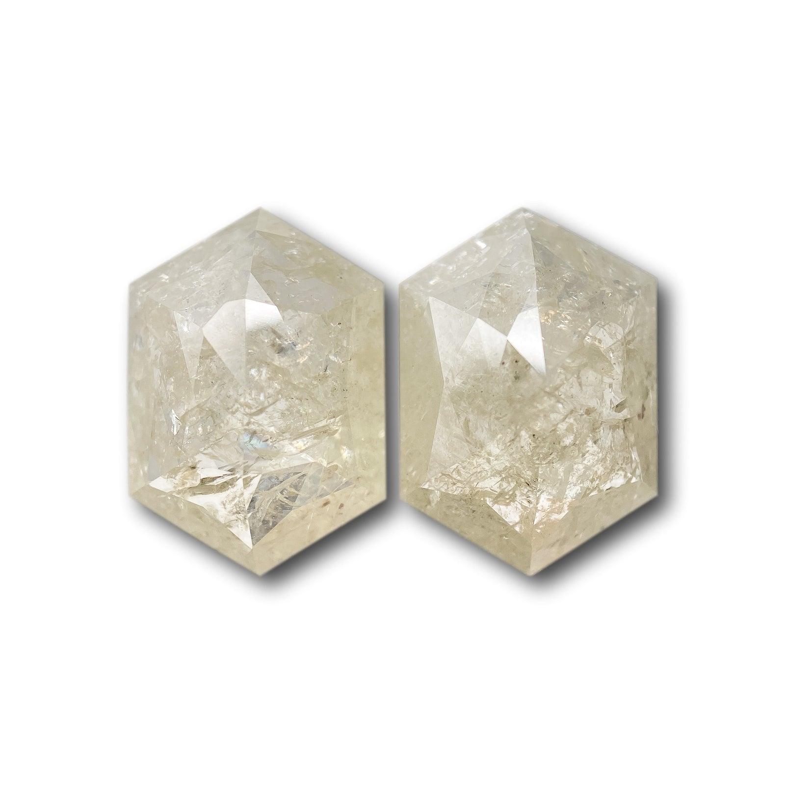 9.35cttw | Salt & Pepper Hexagon Shape Rose Cut Diamond Matched Pair - Modern Rustic Diamond