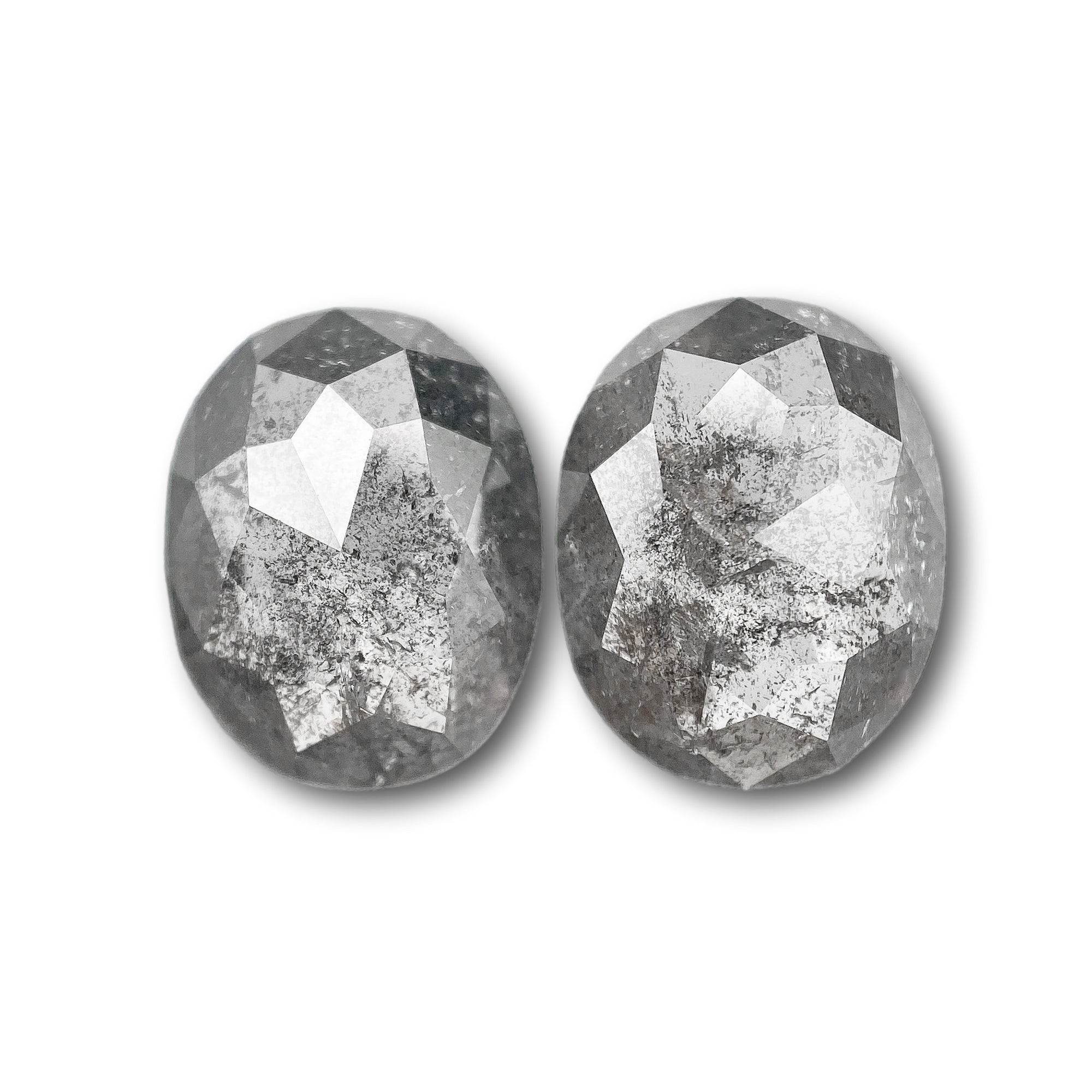 3.48cttw | Rustic Oval Shape Rose Cut Diamond Matched Pair - Modern Rustic Diamond