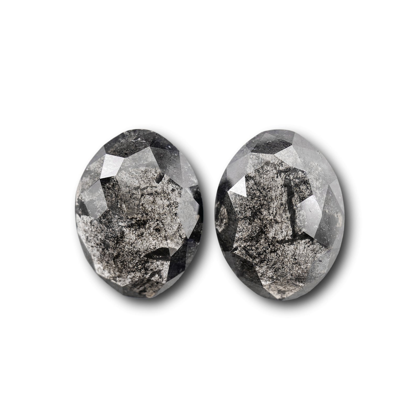 4.96cttw | Salt & Pepper Oval Shape Rose Cut Diamond Matched Pair - Modern Rustic Diamond