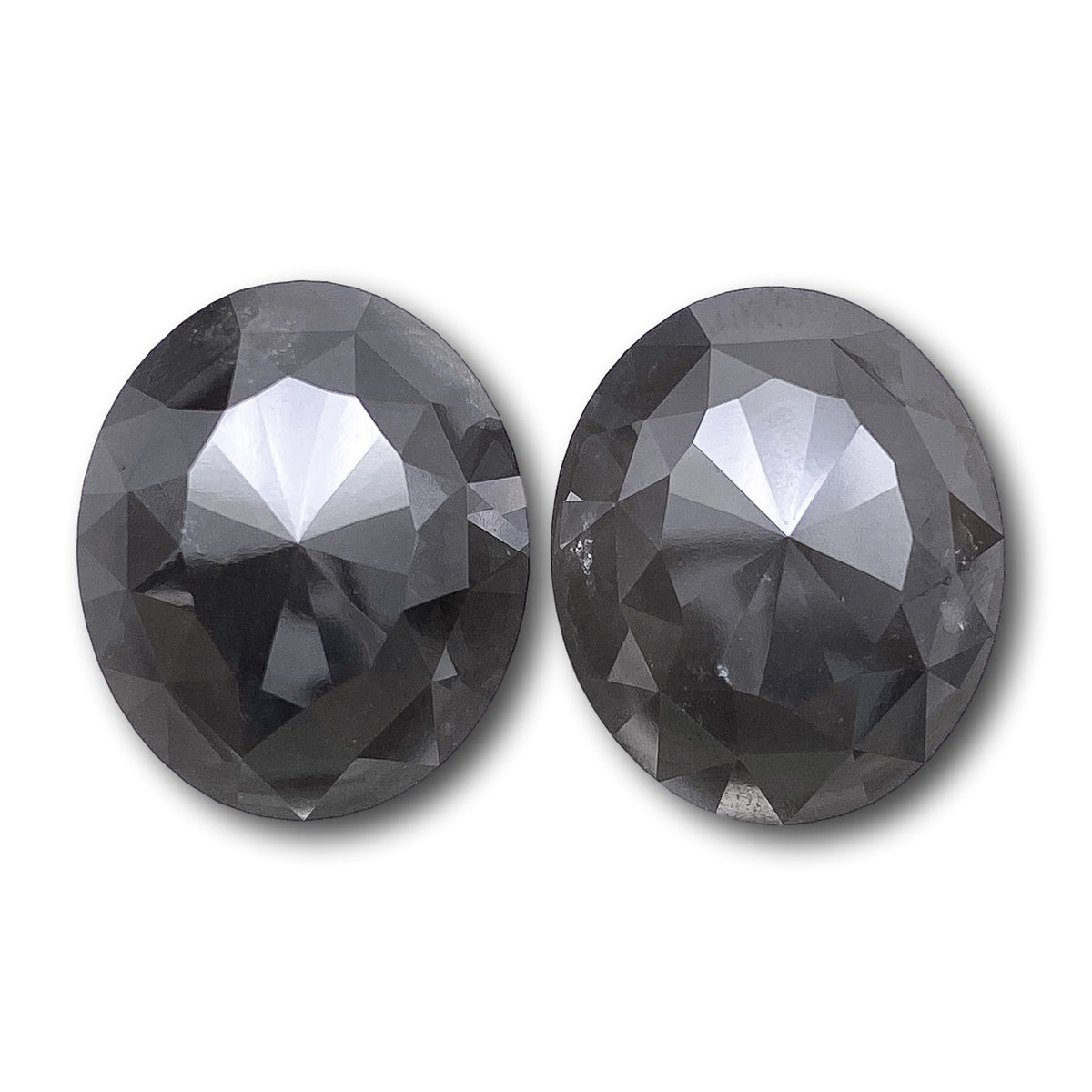 34.55cttw | Salt &amp; Pepper Oval Shape Rose Cut Diamond Matched Pair - Modern Rustic Diamond