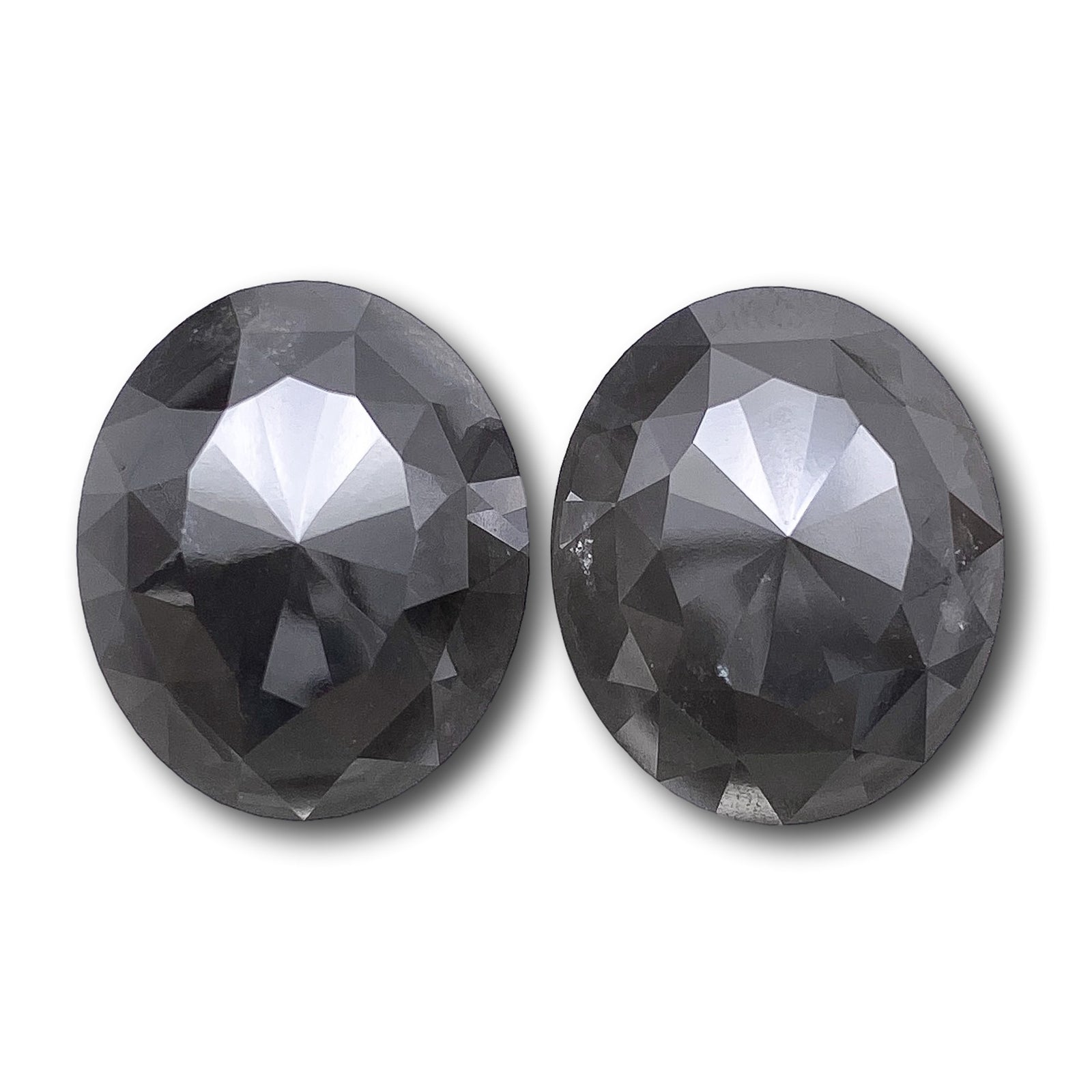34.55cttw | Salt & Pepper Oval Shape Rose Cut Diamond Matched Pair - Modern Rustic Diamond