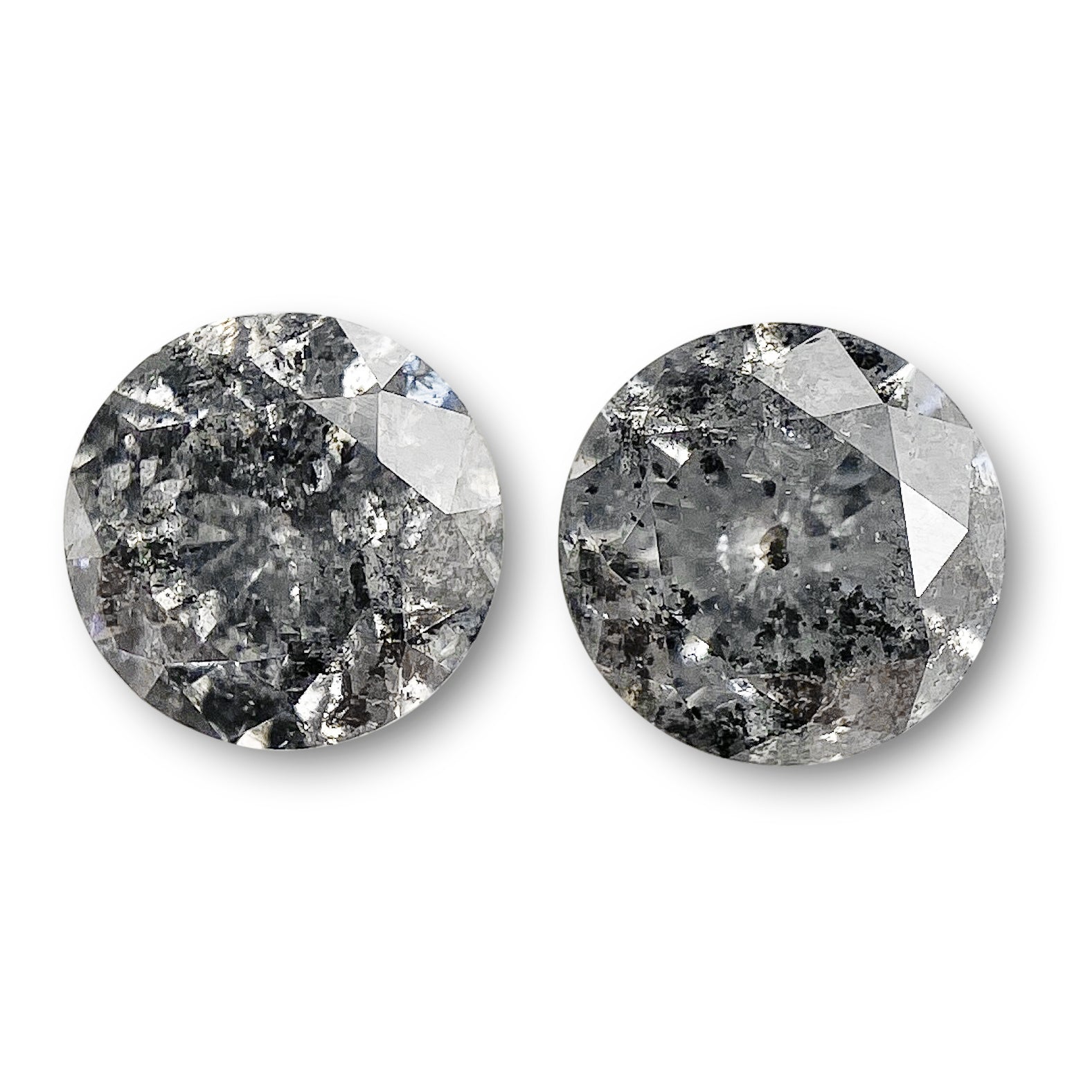 0.89cttw | Salt & Pepper Round Shape Brilliant Cut Diamond Matched Pair - Modern Rustic Diamond