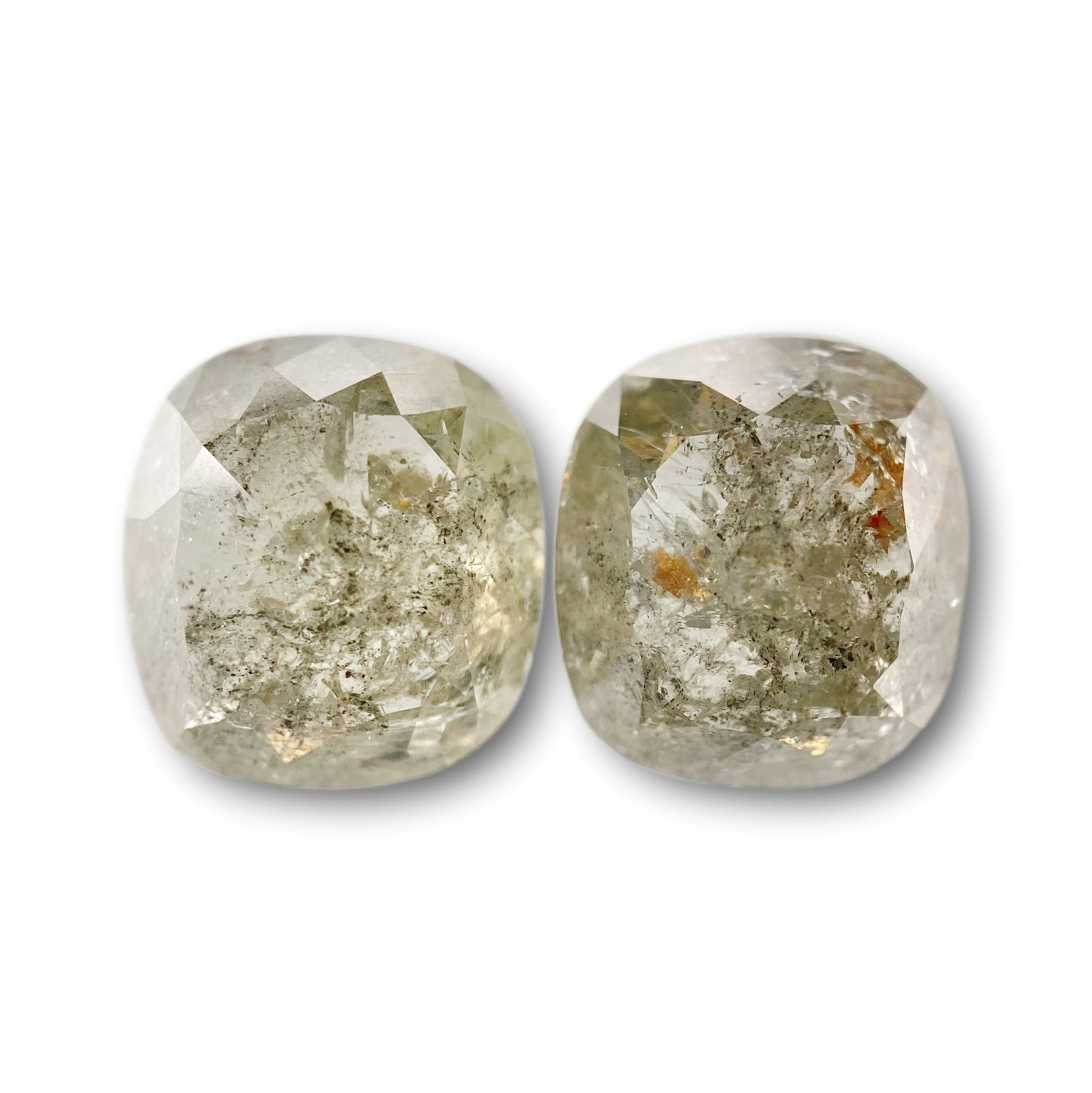 8.77cttw | Salt & Pepper Cushion Shape Rose Cut Diamond Matched Pair - Modern Rustic Diamond