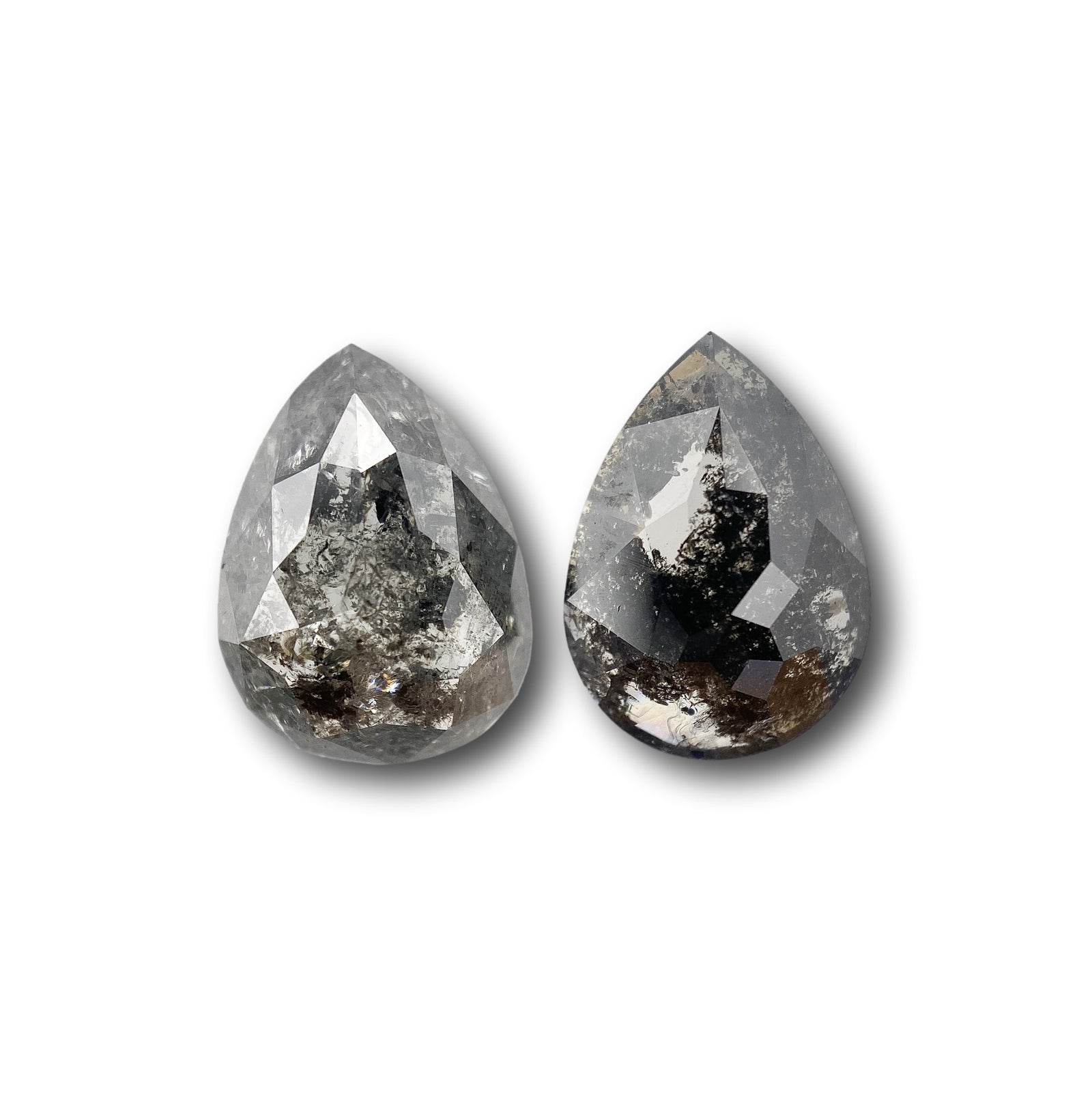 3.99cttw | Rustic Pear Shape Rose Cut Diamond Matched Pair - Modern Rustic Diamond