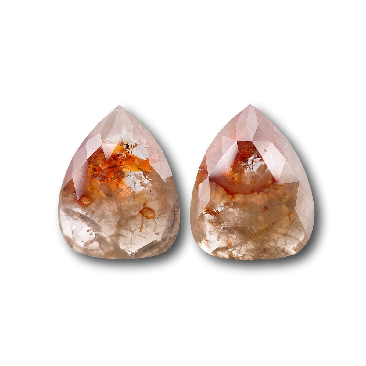 3.60cttw | Salt &amp; Pepper Pear Shape Rose Cut Diamond Matched Pair - Modern Rustic Diamond