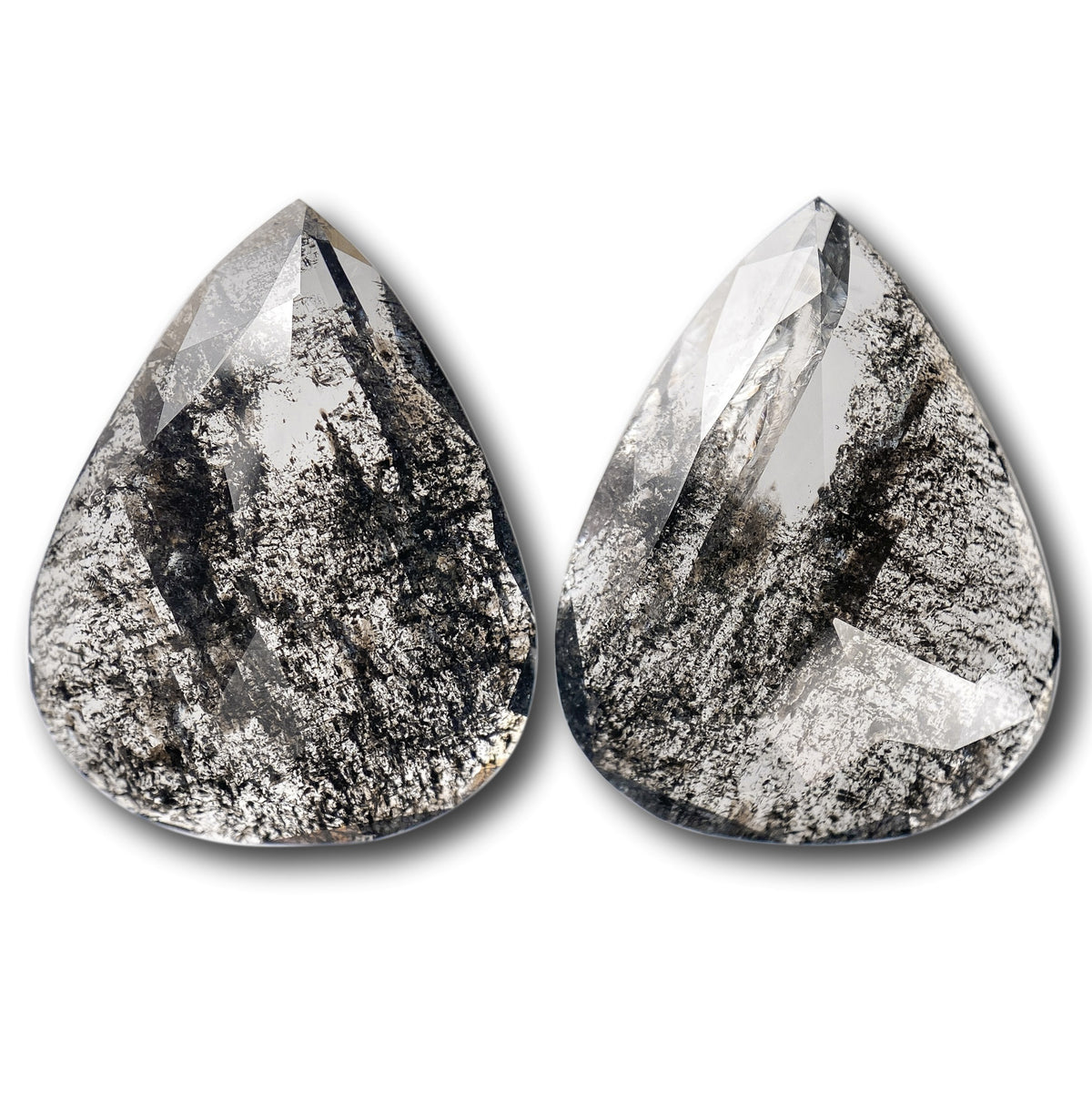 9.27cttw | Salt &amp; Pepper Pear Shape Rose Cut Diamond Matched Pair - Modern Rustic Diamond