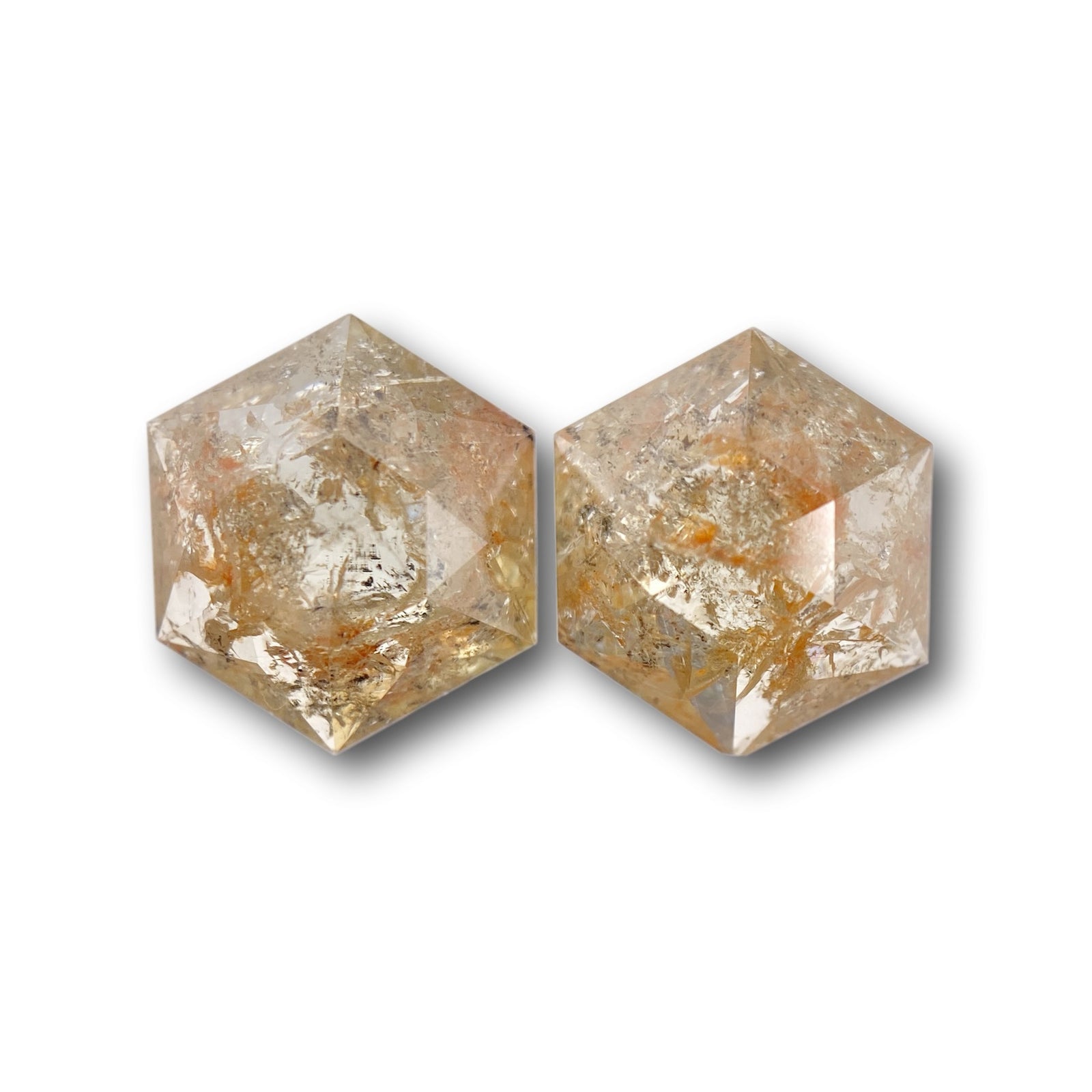 3.27cttw | Rustic Hexagon Shape Rose Cut Diamond Matched Pair - Modern Rustic Diamond