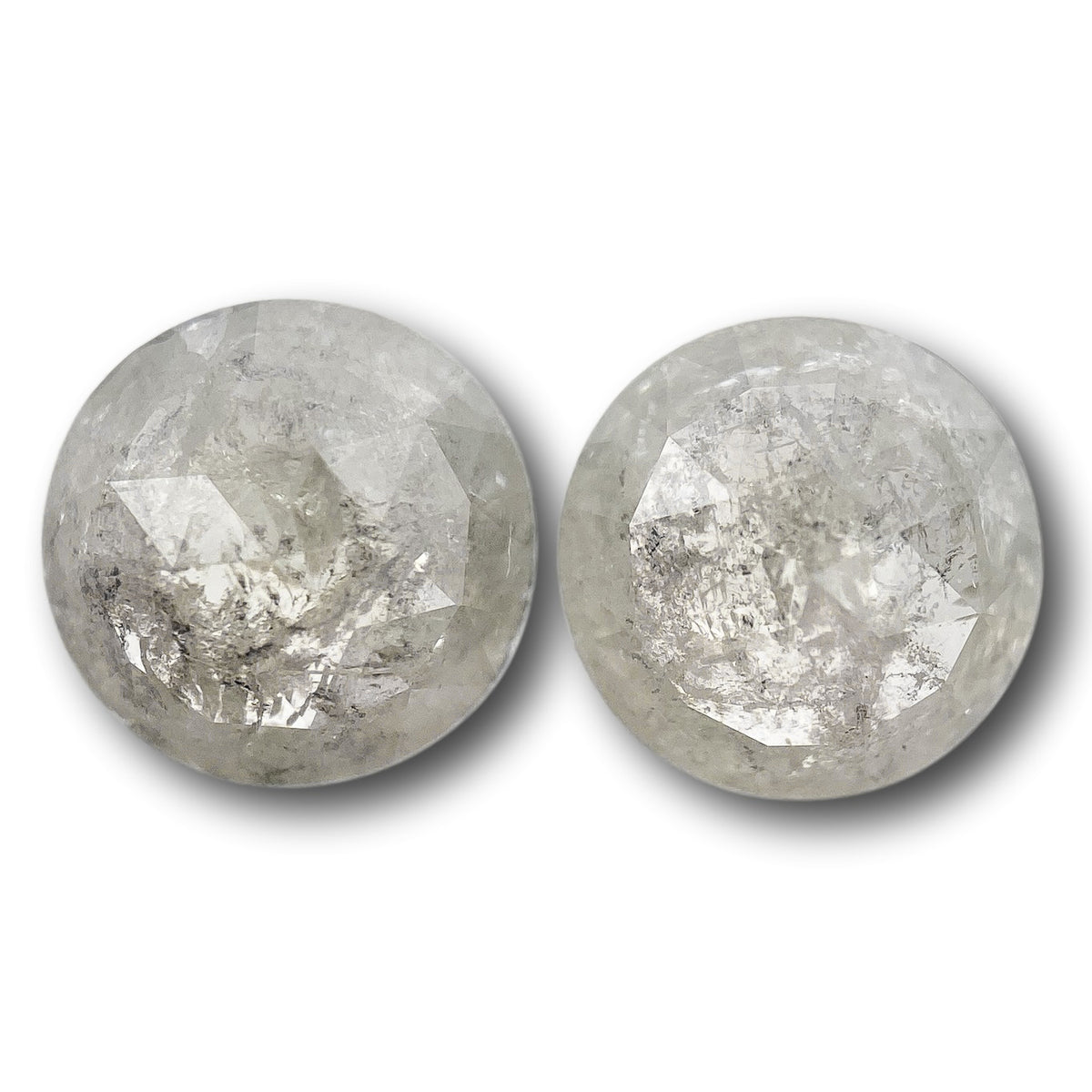 1.65cttw | Salt &amp; Pepper Round Shape Rose Cut Diamond Matched Pair - Modern Rustic Diamond
