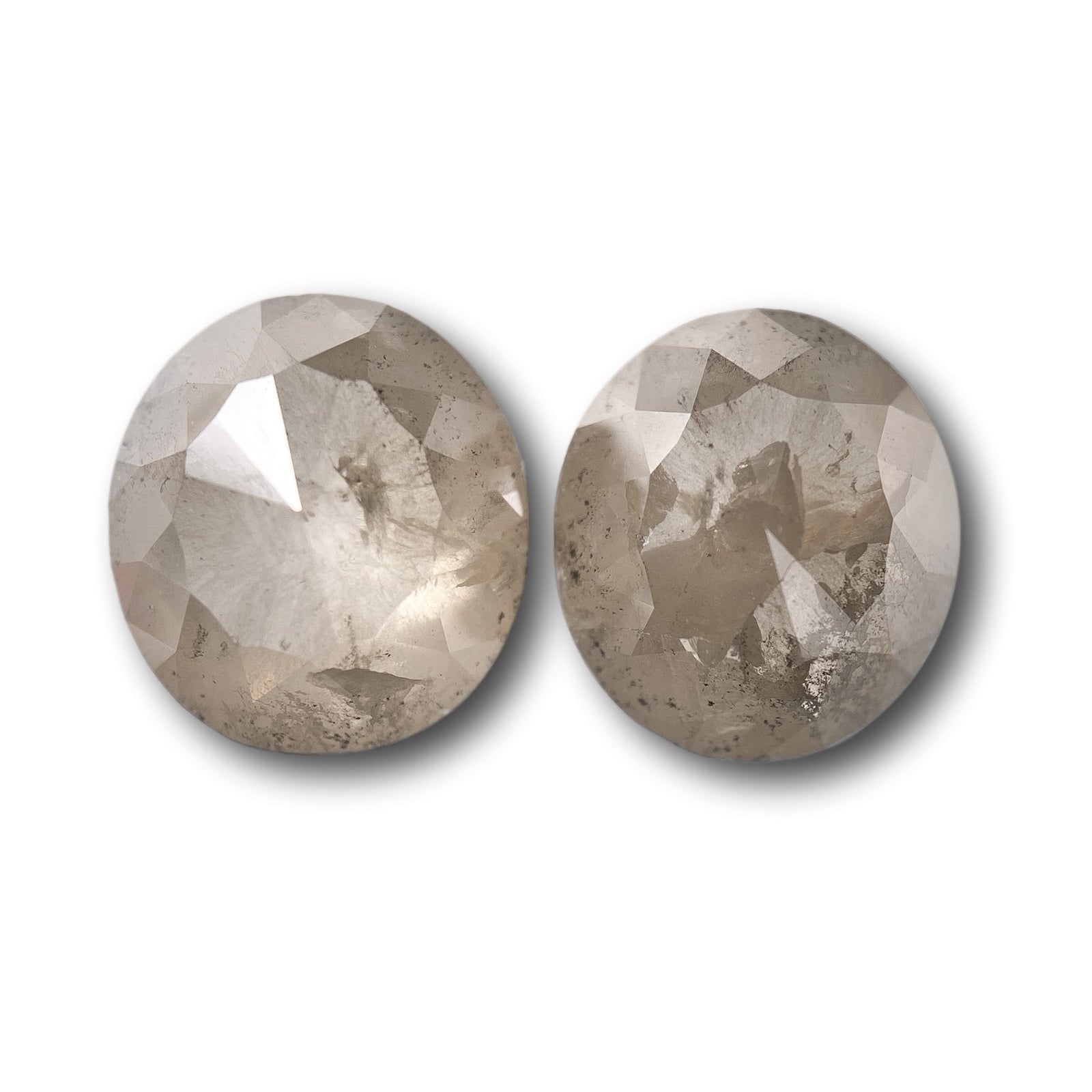 5.83cttw | Salt & Pepper Oval Shape Rose Cut Diamond Matched Pair - Modern Rustic Diamond