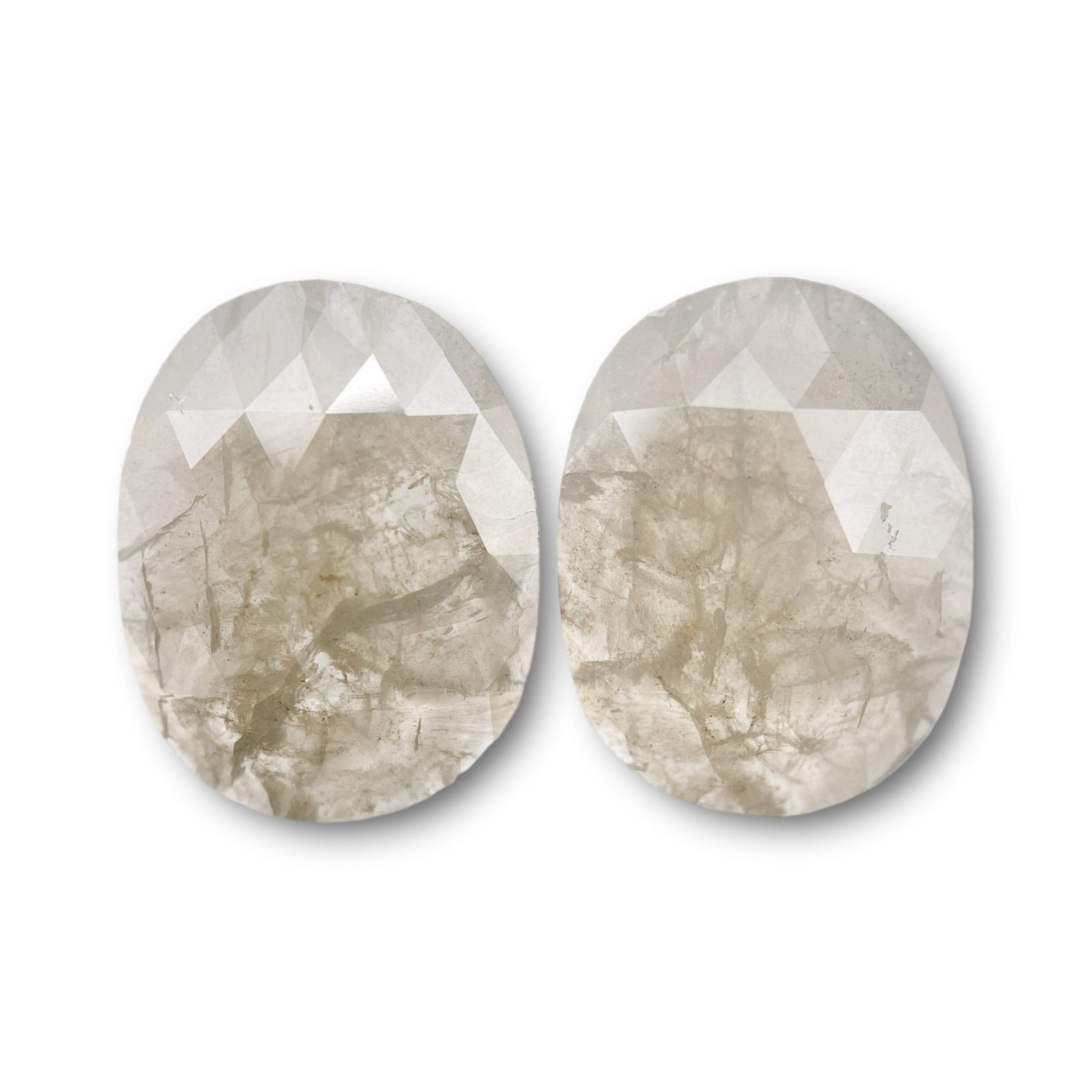 6.38cttw | Salt & Pepper Oval Shape Rose Cut Diamond Matched Pair - Modern Rustic Diamond