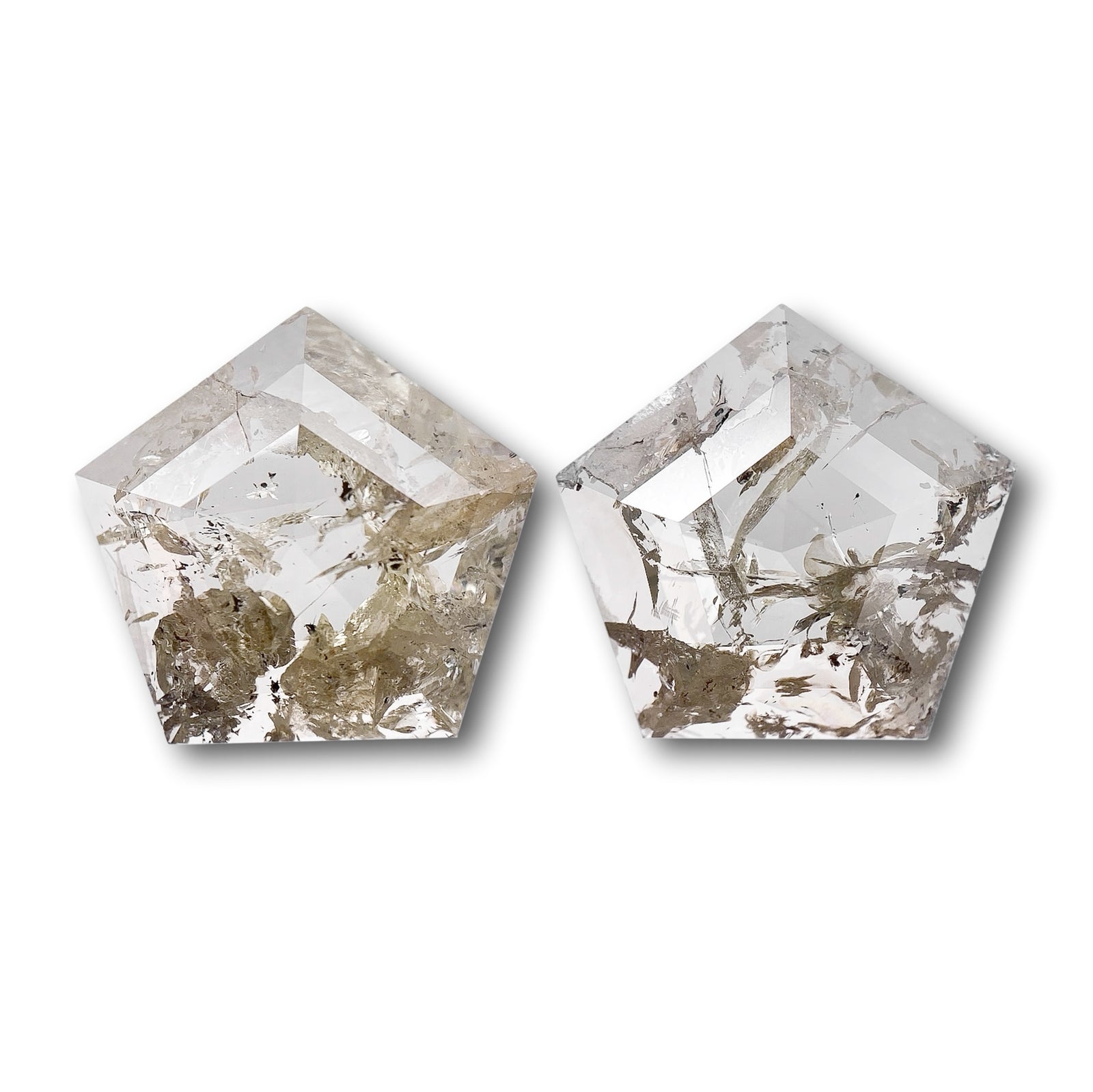 4.41cttw | Rustic Shield Shape Rose Cut Diamond Matched Pair - Modern Rustic Diamond