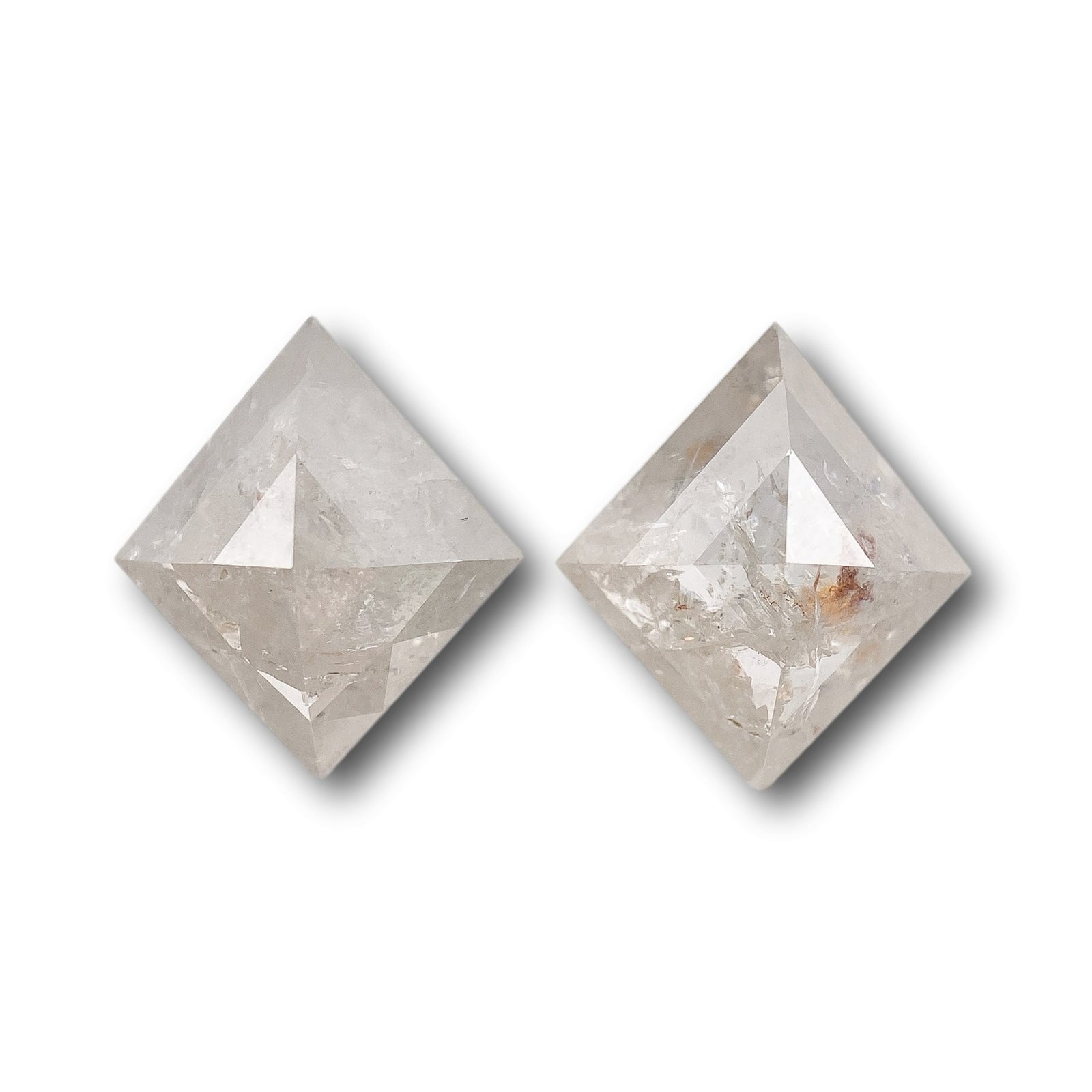 2.19cttw | Salt & Pepper Lozenge Shape Rose Cut Diamond Matched Pair - Modern Rustic Diamond