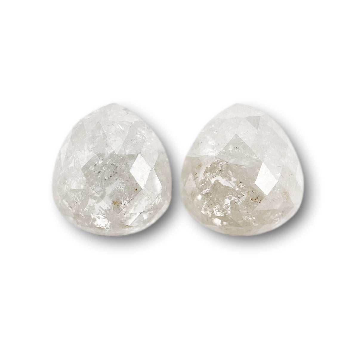3.17cttw | Salt &amp; Pepper Pear Shape Rose Cut Diamond Matched Pair - Modern Rustic Diamond