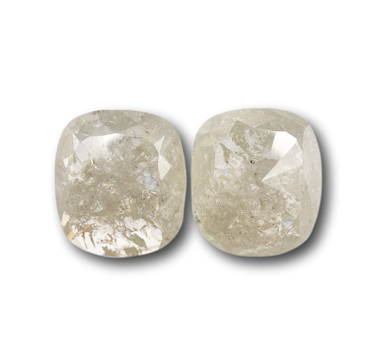 3.89cttw | Salt &amp; Pepper Cushion Shape Rose Cut Diamond Matched Pair - Modern Rustic Diamond