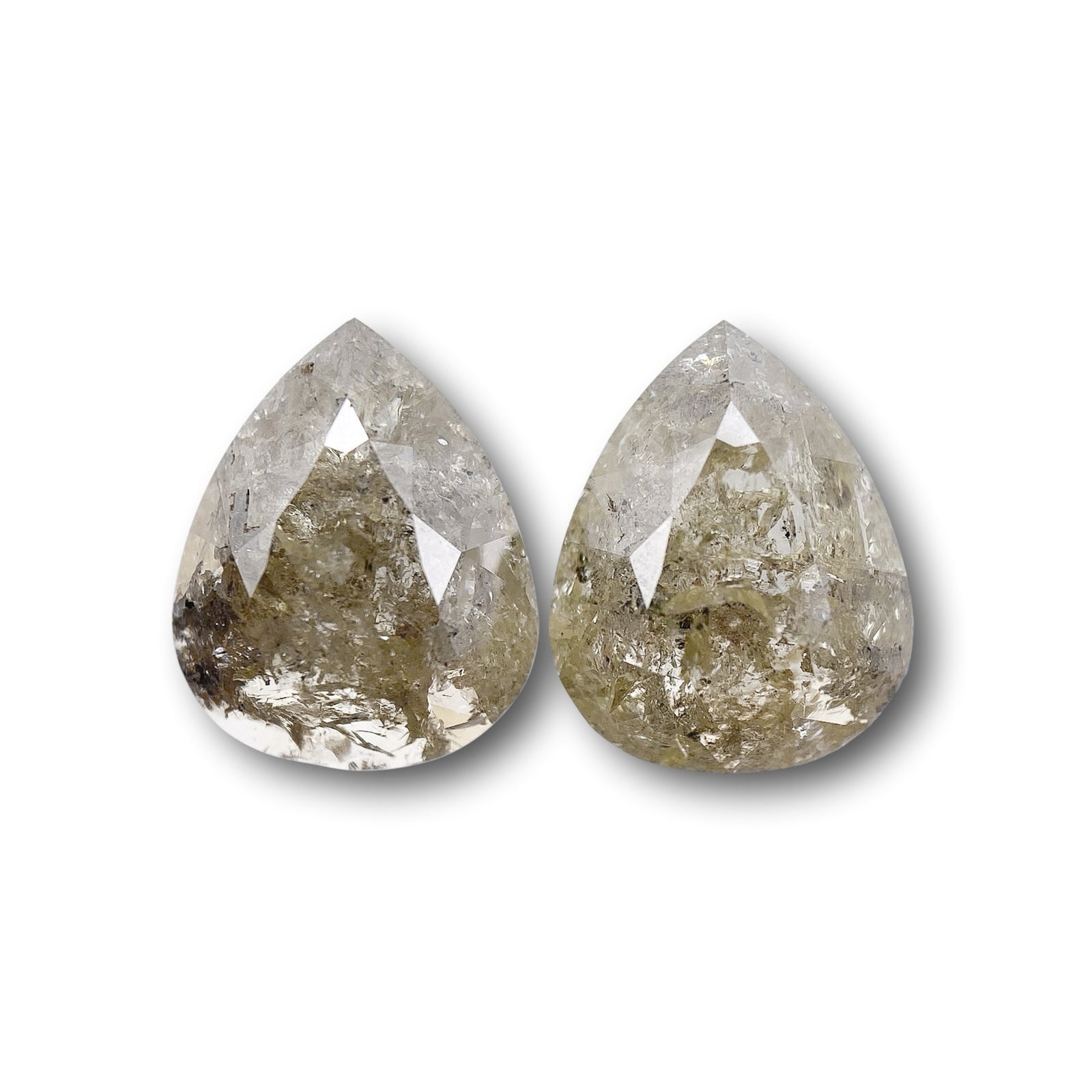 4.17cttw | Rustic  Pear Shape Rose Cut Diamond Matched Pair - Modern Rustic Diamond