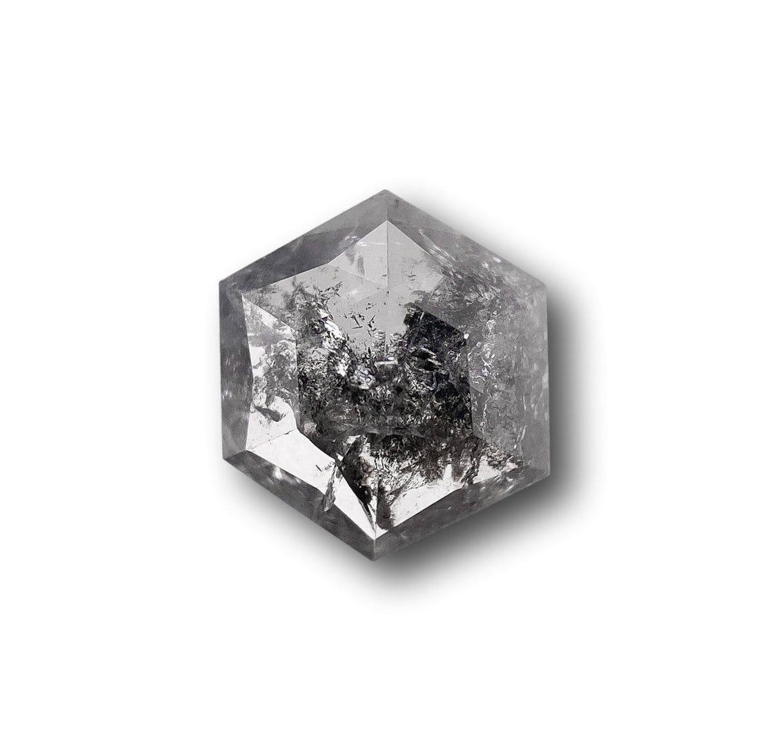 0.79ct | Salt & Pepper Hexagon Shape Rose Cut Diamond - Modern Rustic Diamond