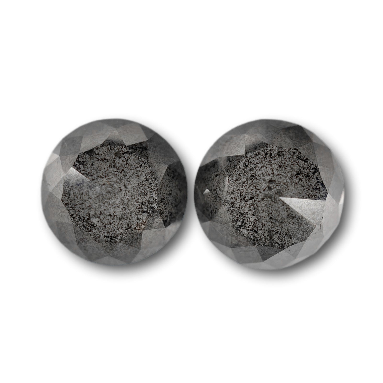 7.78cttw | Salt & Pepper Round Shape Rose Cut Diamond Matched Pair - Modern Rustic Diamond